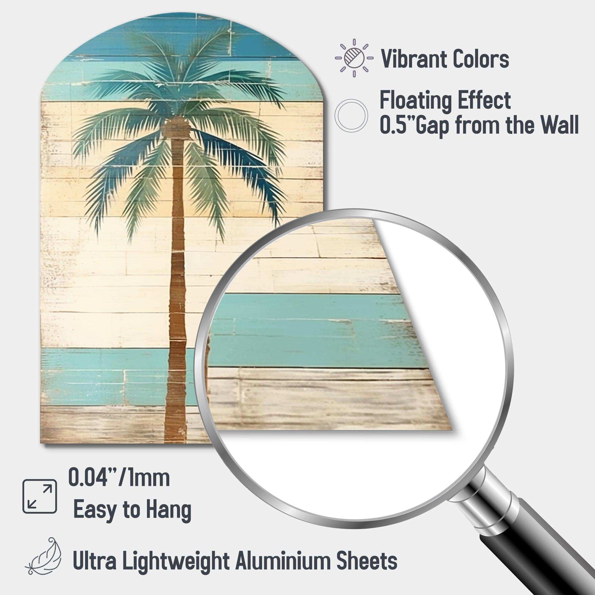 Tropical Palm Tree In Faded Retro Colors I - Asymmetric Metal Wall Art
