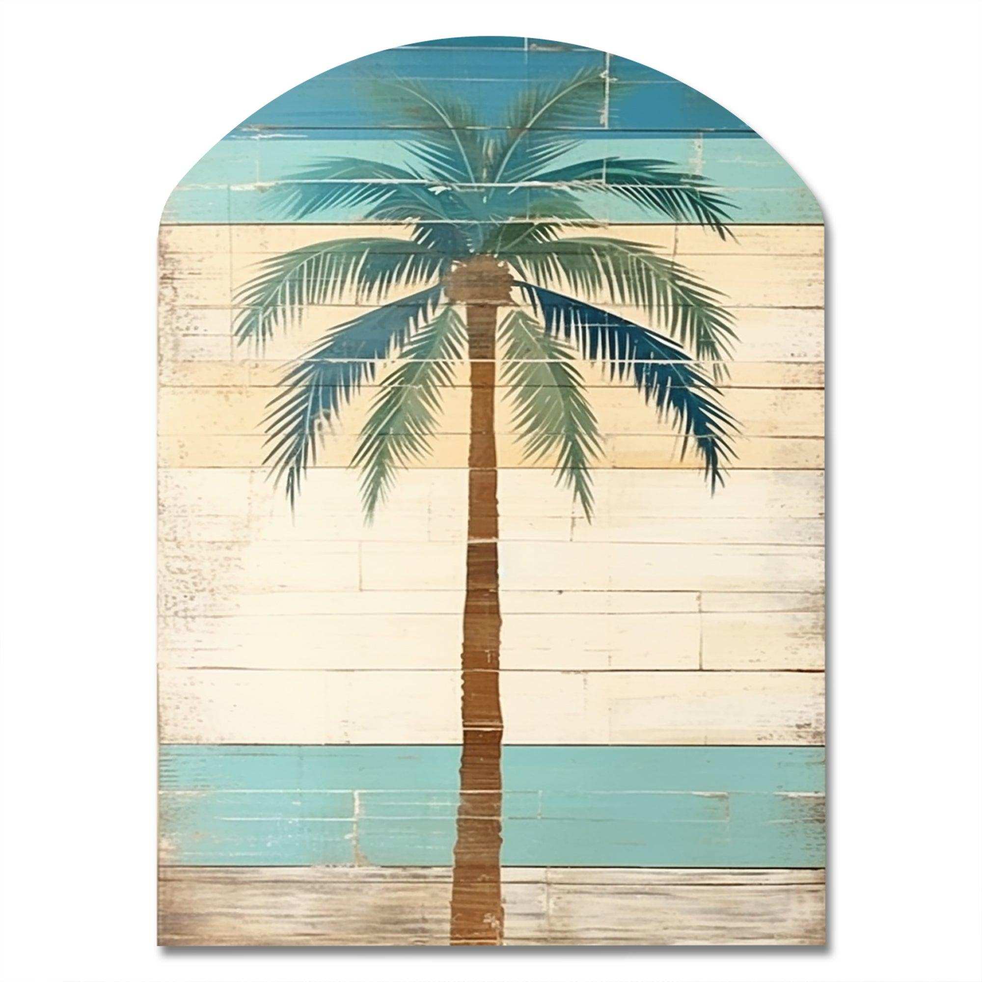 Tropical Palm Tree In Faded Retro Colors I - Asymmetric Metal Wall Art