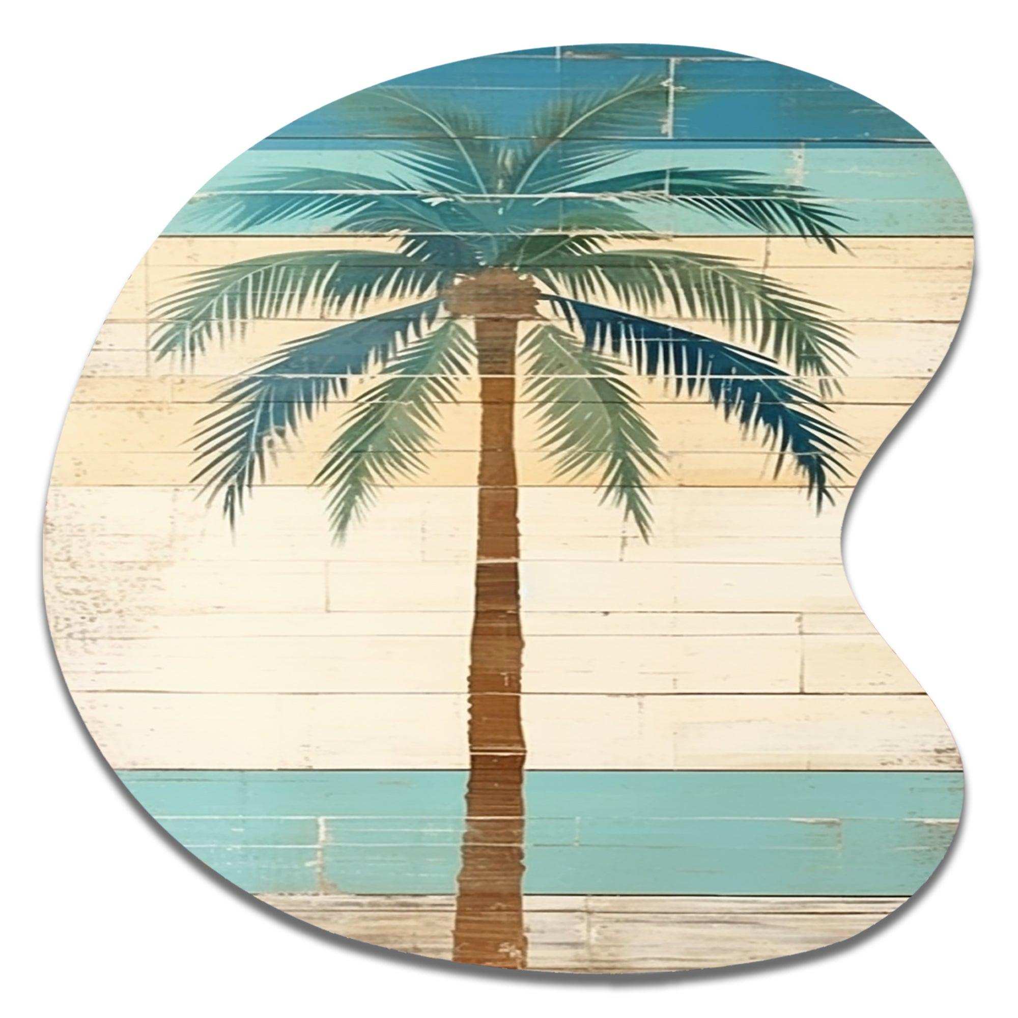 Tropical Palm Tree In Faded Retro Colors I - Asymmetric Metal Wall Art