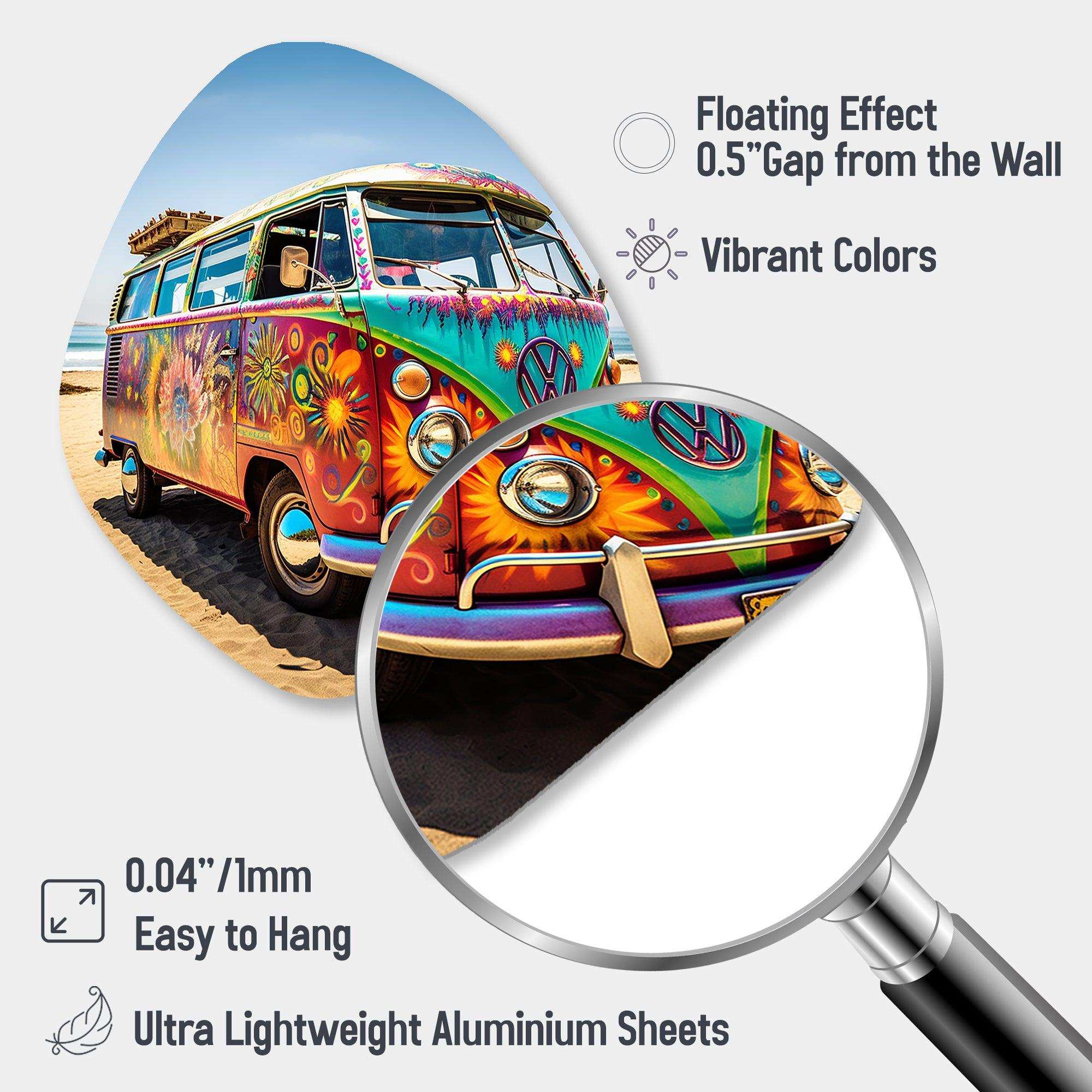 Magic Hippie Bus On The Beach I - Asymmetric Metal Wall Art