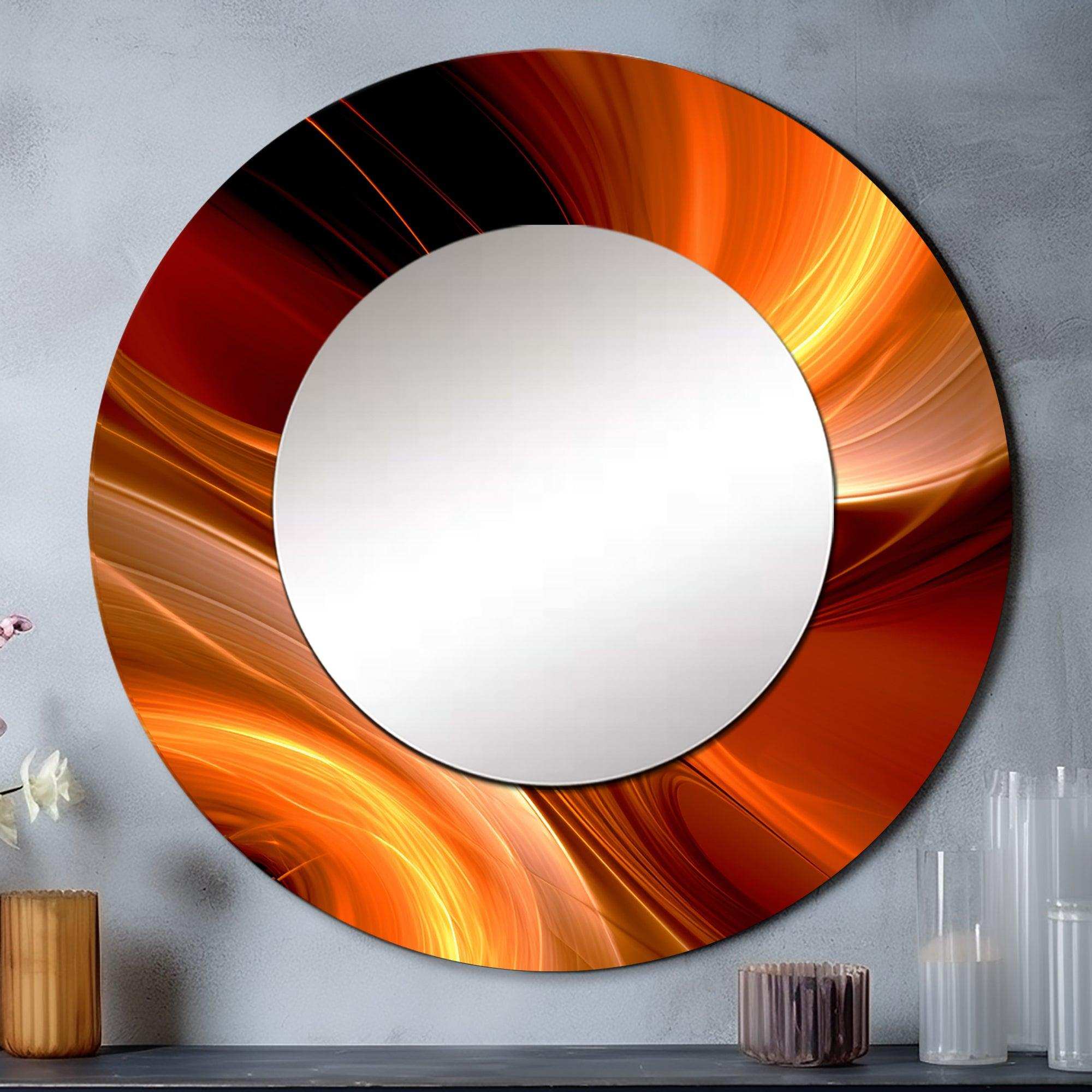 Orange Abstract Warm Fractal Design II - Abstract Wall Mirror