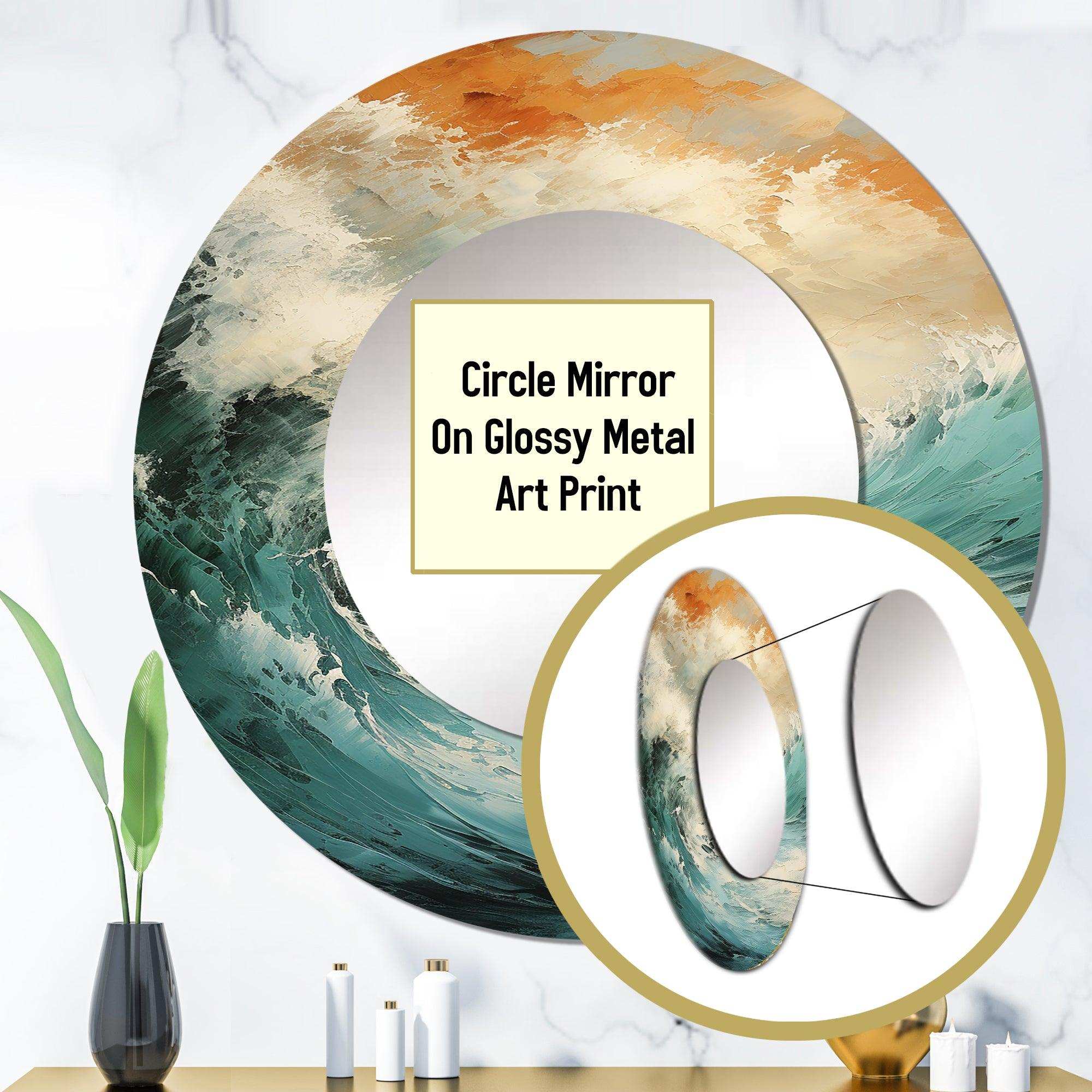Modern Coastal Blue And Gold Wave - Coastal Wall Mirror