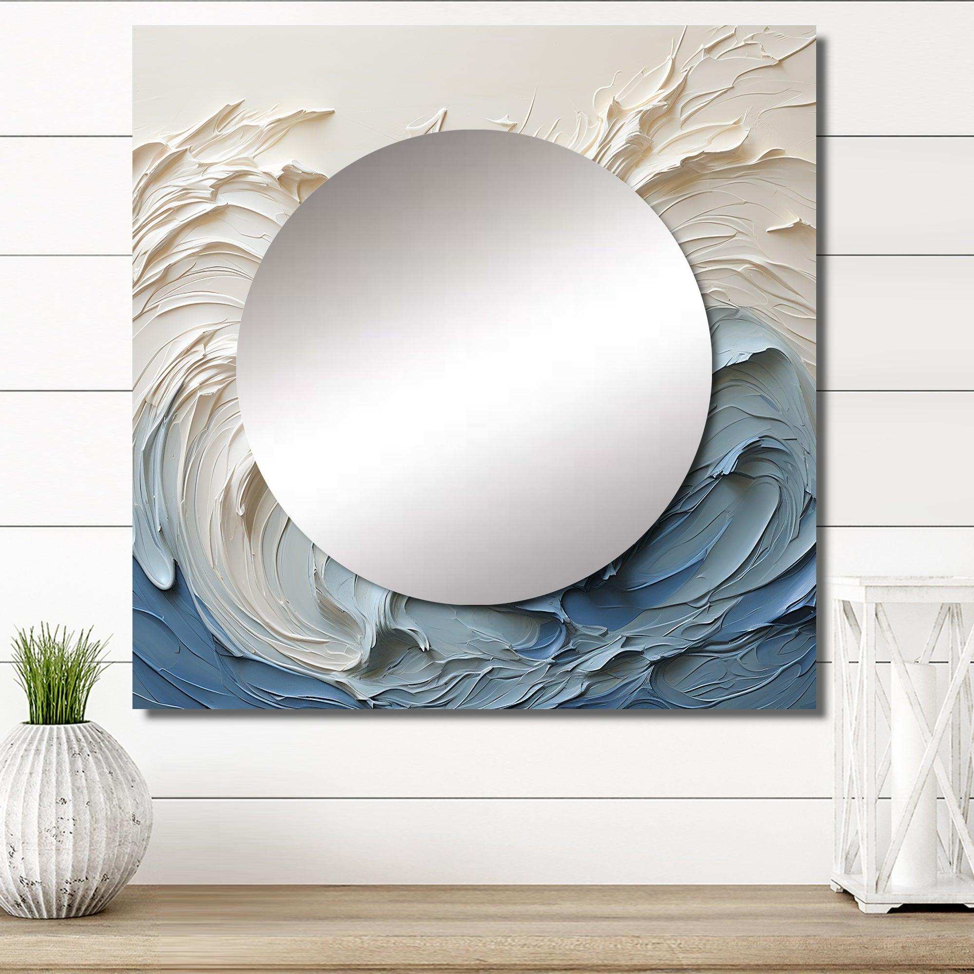 White And Blue Wave Papercut Style - Coastal Wall Mirror