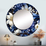 Deep Indigo Moonlit Flowers - Floral Wall Mirror