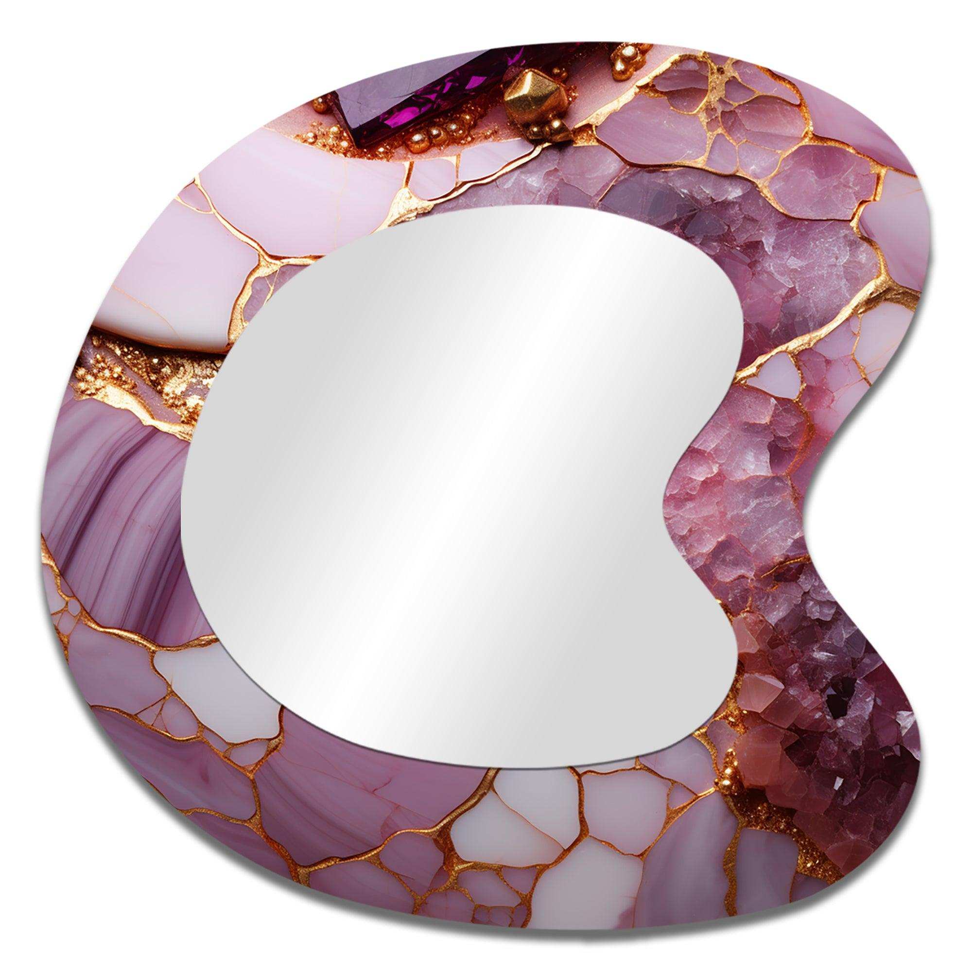 Pink and gold Marble agate river V - Abstract Asymmetrical Wall Mirror