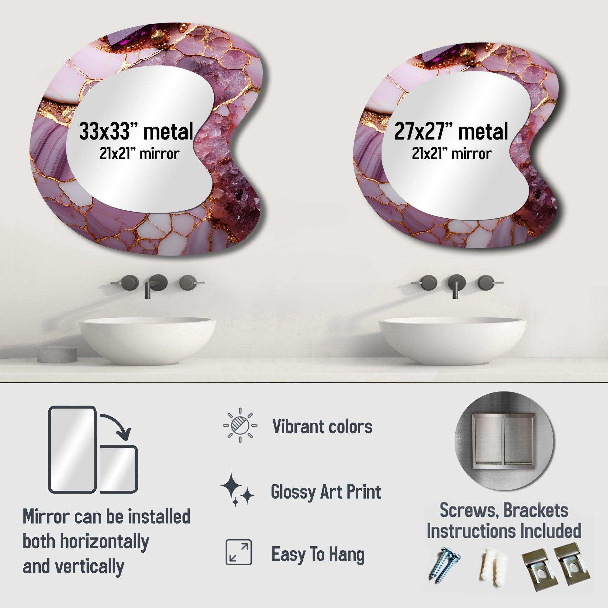 Pink and gold Marble agate river V - Abstract Asymmetrical Wall Mirror