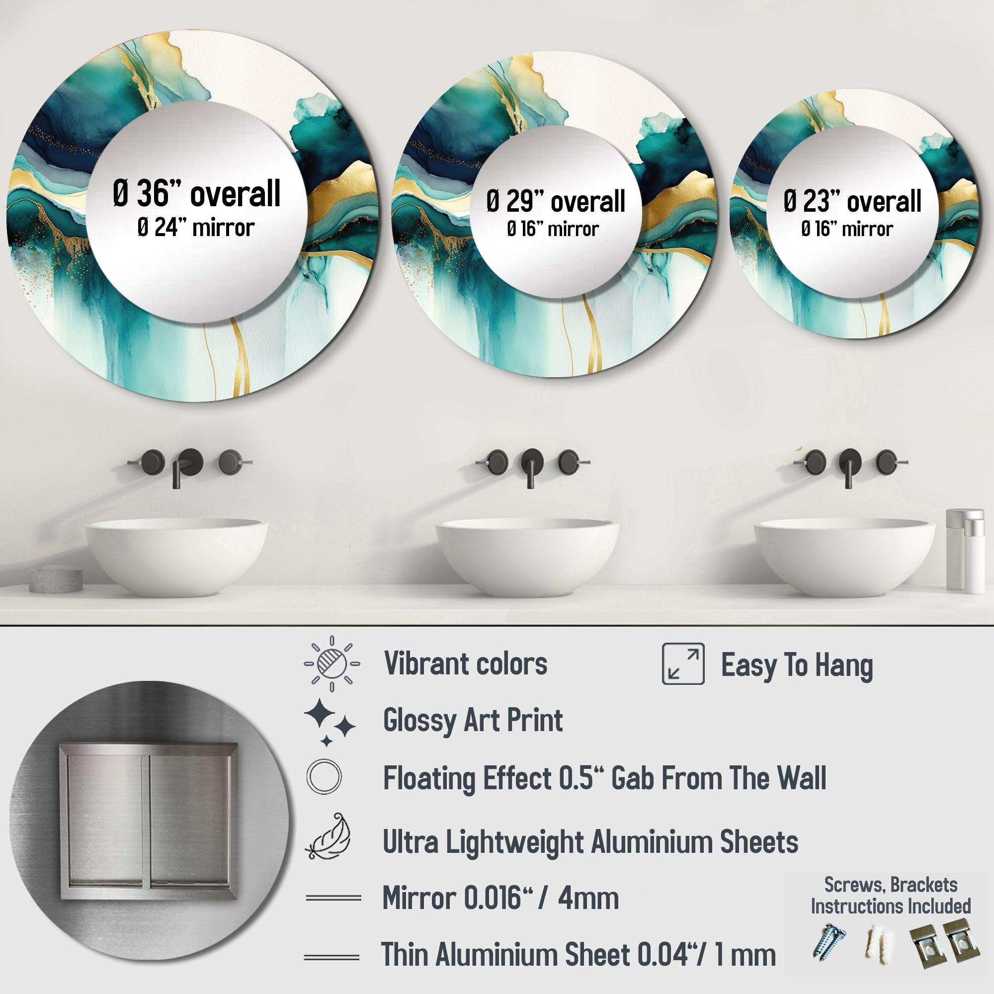 Teal And Gold Abstract Expression I - Abstract Wall Mirror