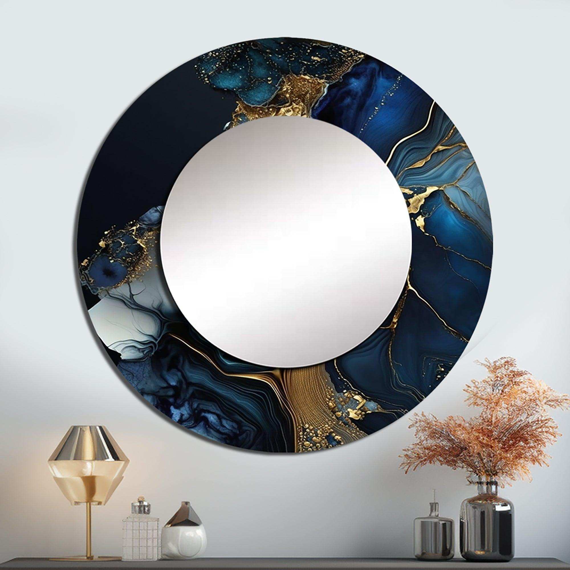 Abstract Geode Gold And Blue Marble V - Abstract Wall Mirror