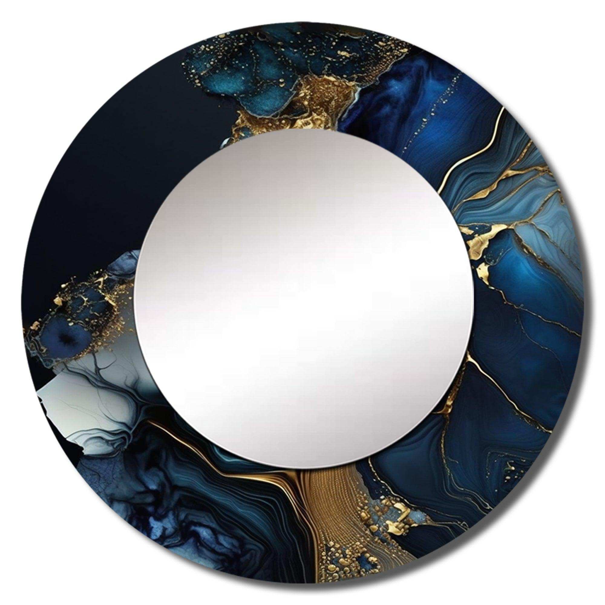 Abstract Geode Gold And Blue Marble V - Abstract Wall Mirror