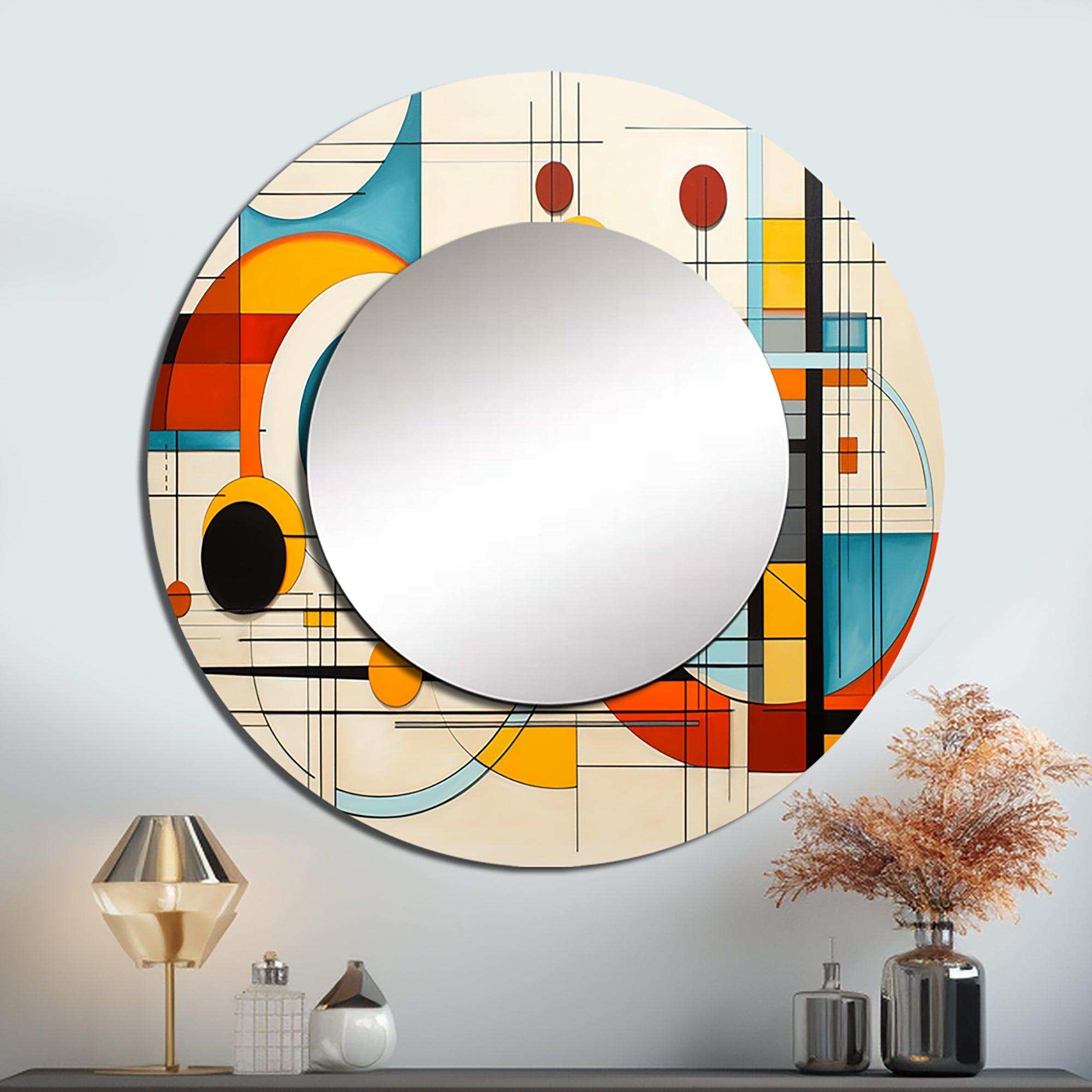 Orange Blue Mid Century Graphic Geometri - Abstract Wall Mirror
