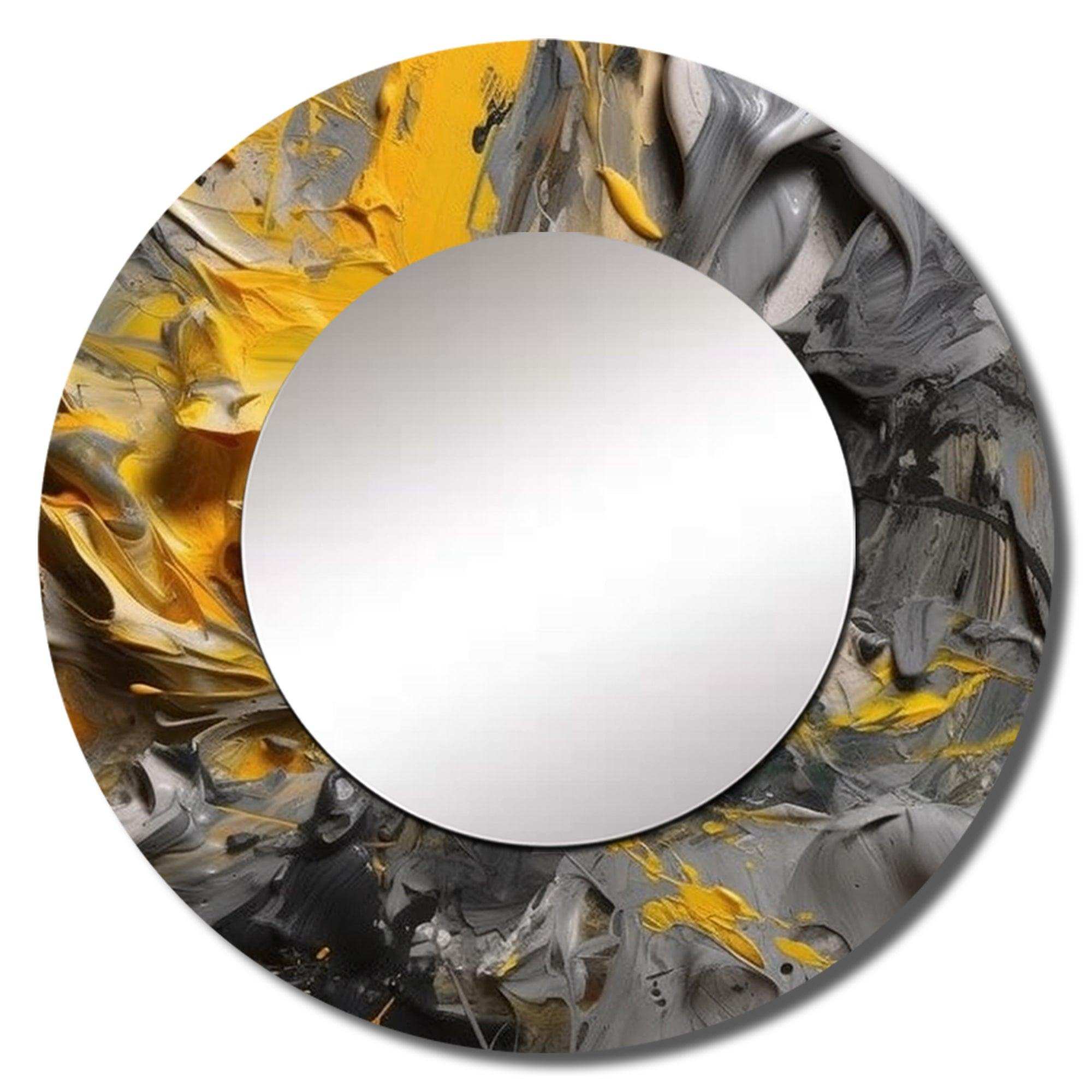 Mustard Yellow And Vivid Gray V - Abstract Wall Mirror