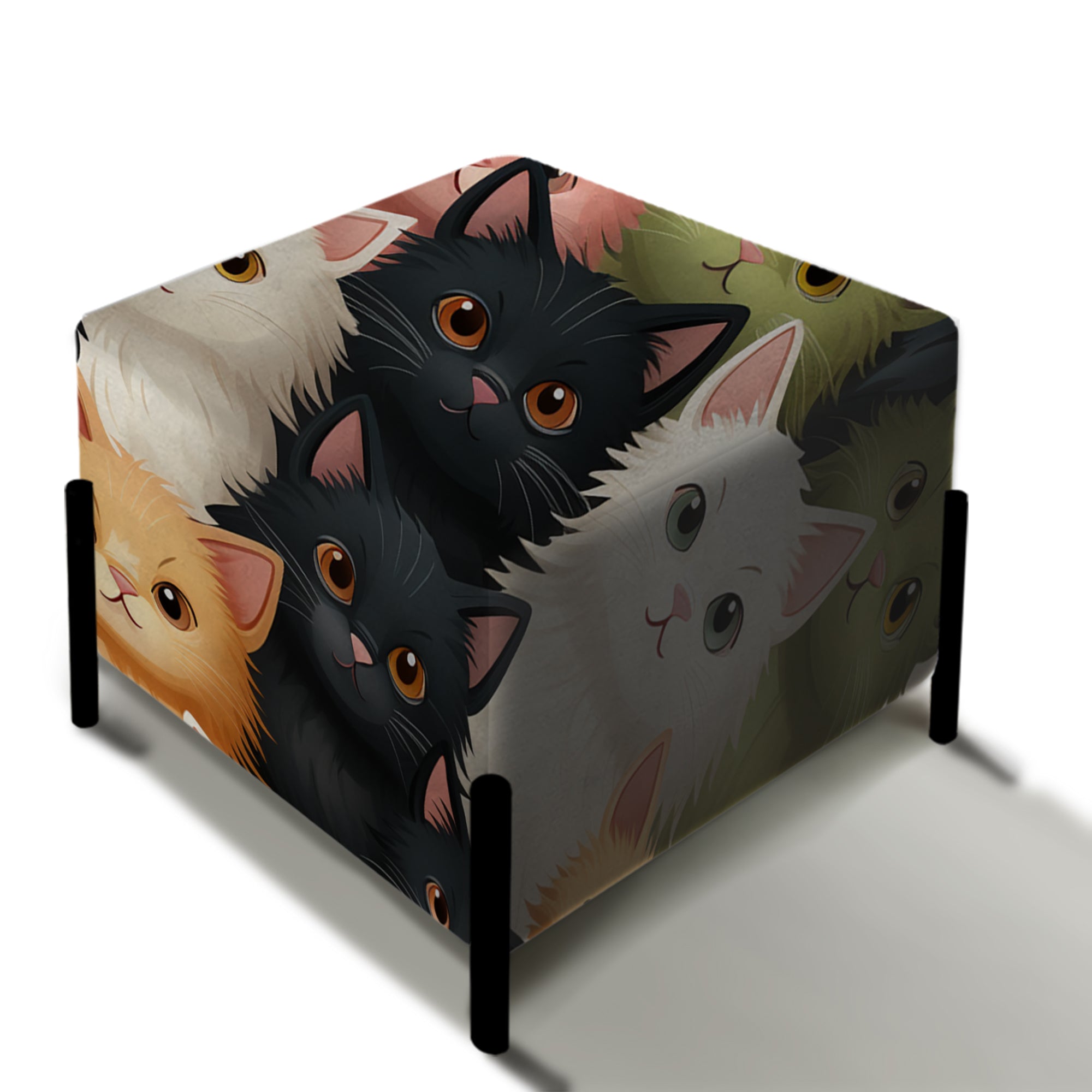 Pink And Black Cat Pattern For Nursery - Upholstered Animal Print Vanity Stool