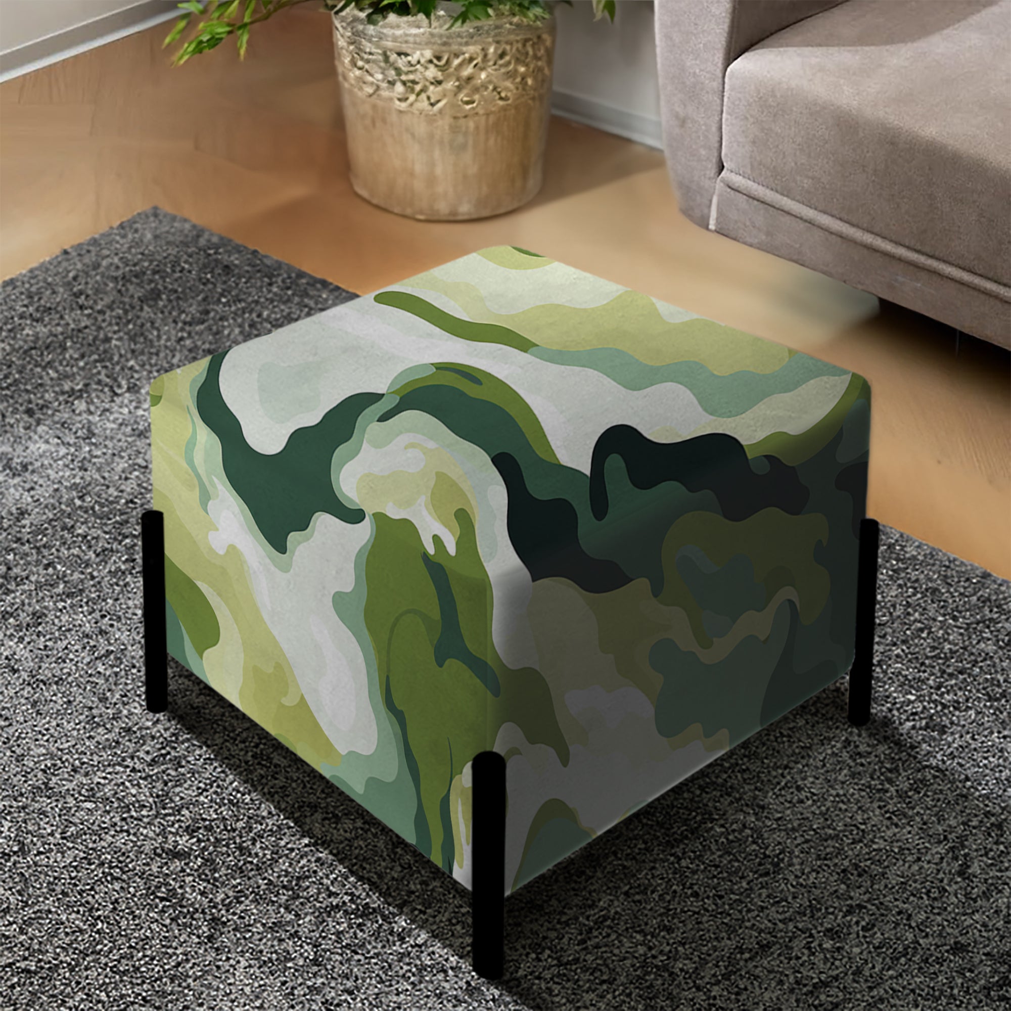 Rebel Soul - Upholstered Camouflage Vanity Stool - Modern Ottoman