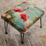Coastal Flamingo Fusion Coastal Pattern - Upholstered Floral Vanity Stool - Tropical Ottoman