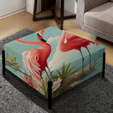 Coastal Flamingo Fusion Coastal Pattern - Upholstered Floral Vanity Stool - Tropical Ottoman