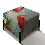 Coastal Flamingo Fusion Coastal Pattern - Upholstered Floral Vanity Stool - Tropical Ottoman