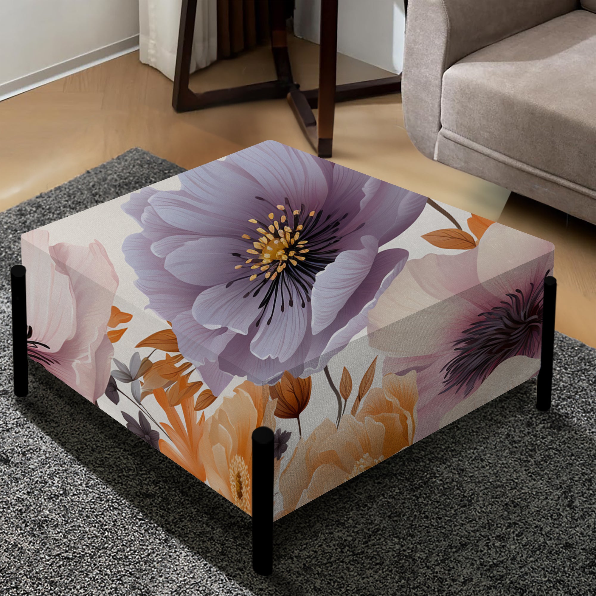 Purple And Beige Flower Garden Sunshine - Upholstered Floral Vanity Stool