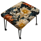 Grey Beige And Orange Farmhouse Floral Pattern - Upholstered Floral Vanity Stool
