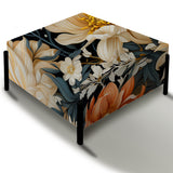 Grey Beige And Orange Farmhouse Floral Pattern - Upholstered Floral Vanity Stool