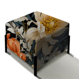 Grey Beige And Orange Farmhouse Floral Pattern - Upholstered Floral Vanity Stool