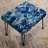 Boho Cobalt Tessellations Geometric - Upholstered Geometric Vanity Stool - Modern Ottoman