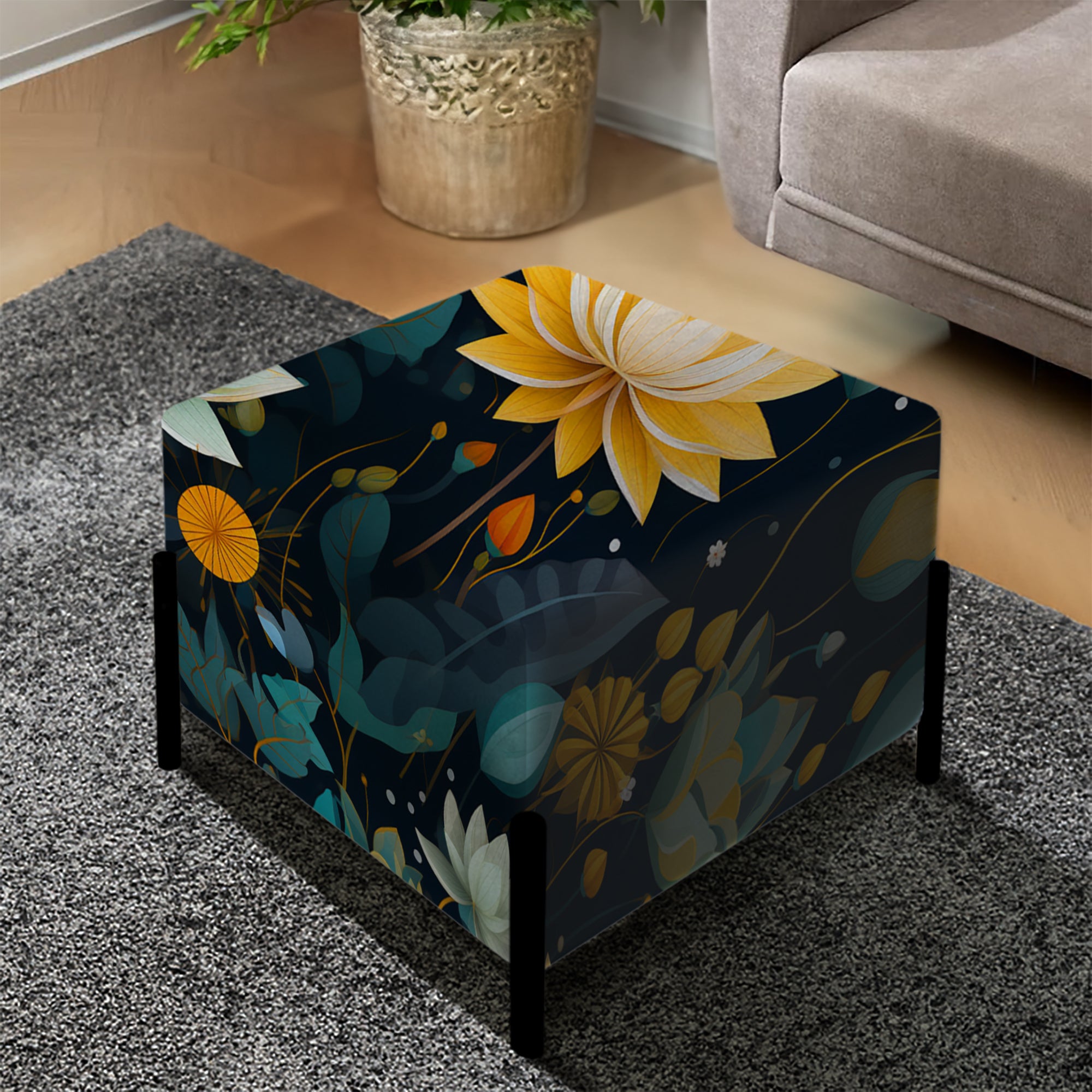 Inner Balance Pursuit Mediation - Upholstered Floral Vanity Stool - Bohemian