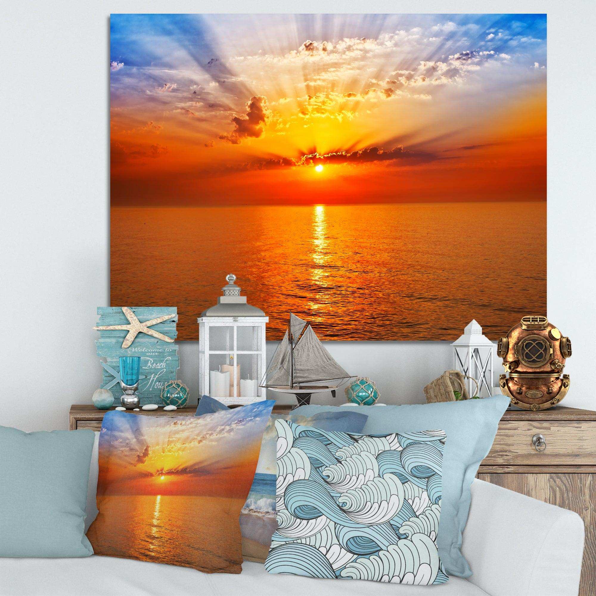 Orange Sea Sunrise under Blue Sky