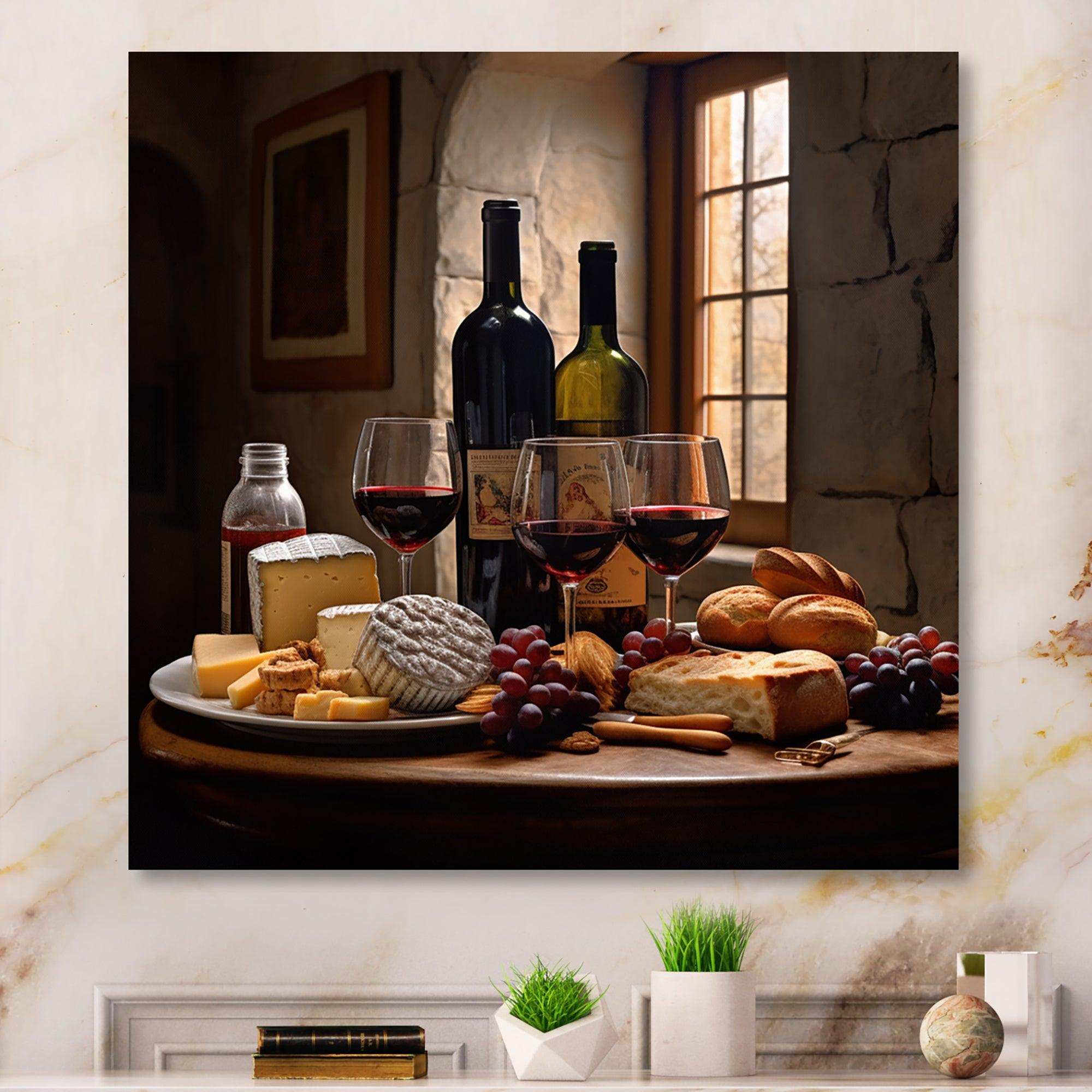 Cheese and Wine I - Food & Beverage Canvas Wall Art