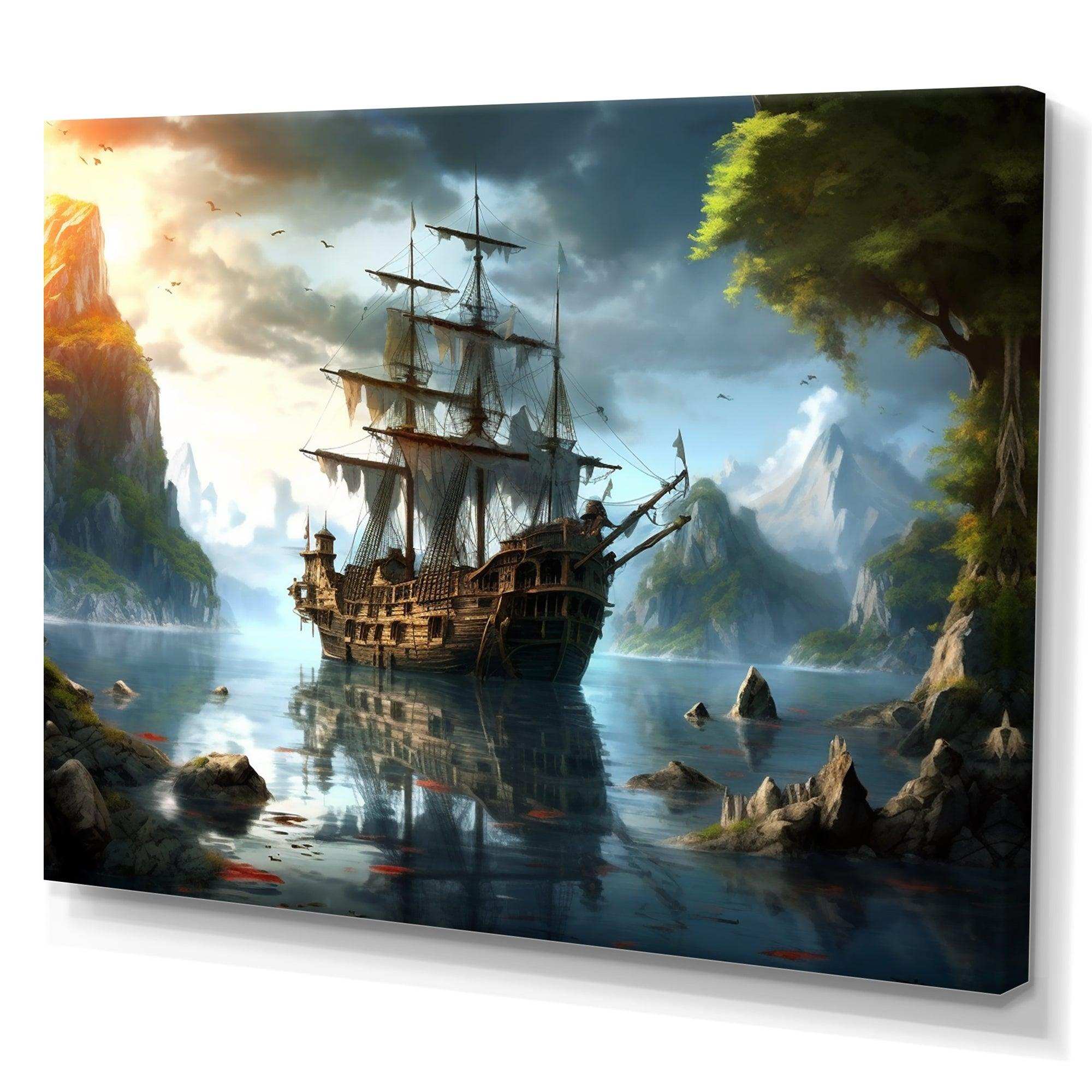 Pirate Ship At Sea - People Canvas Wall Art