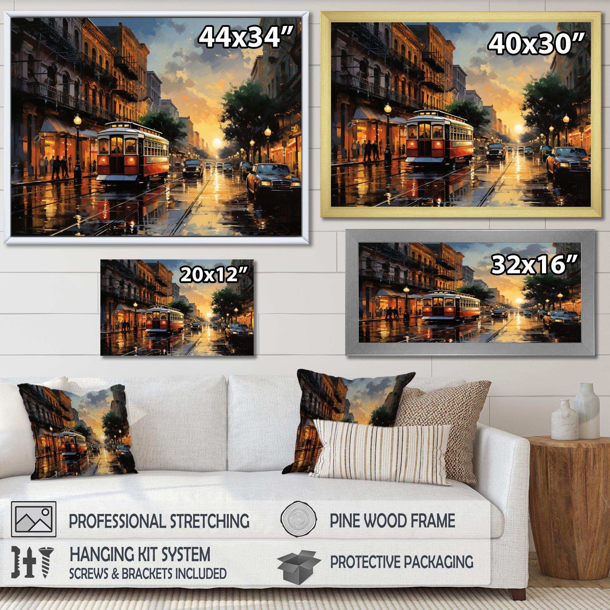 New Orleans Cityscape Comes Alive At Night I - Cityscapes Canvas Wall Art