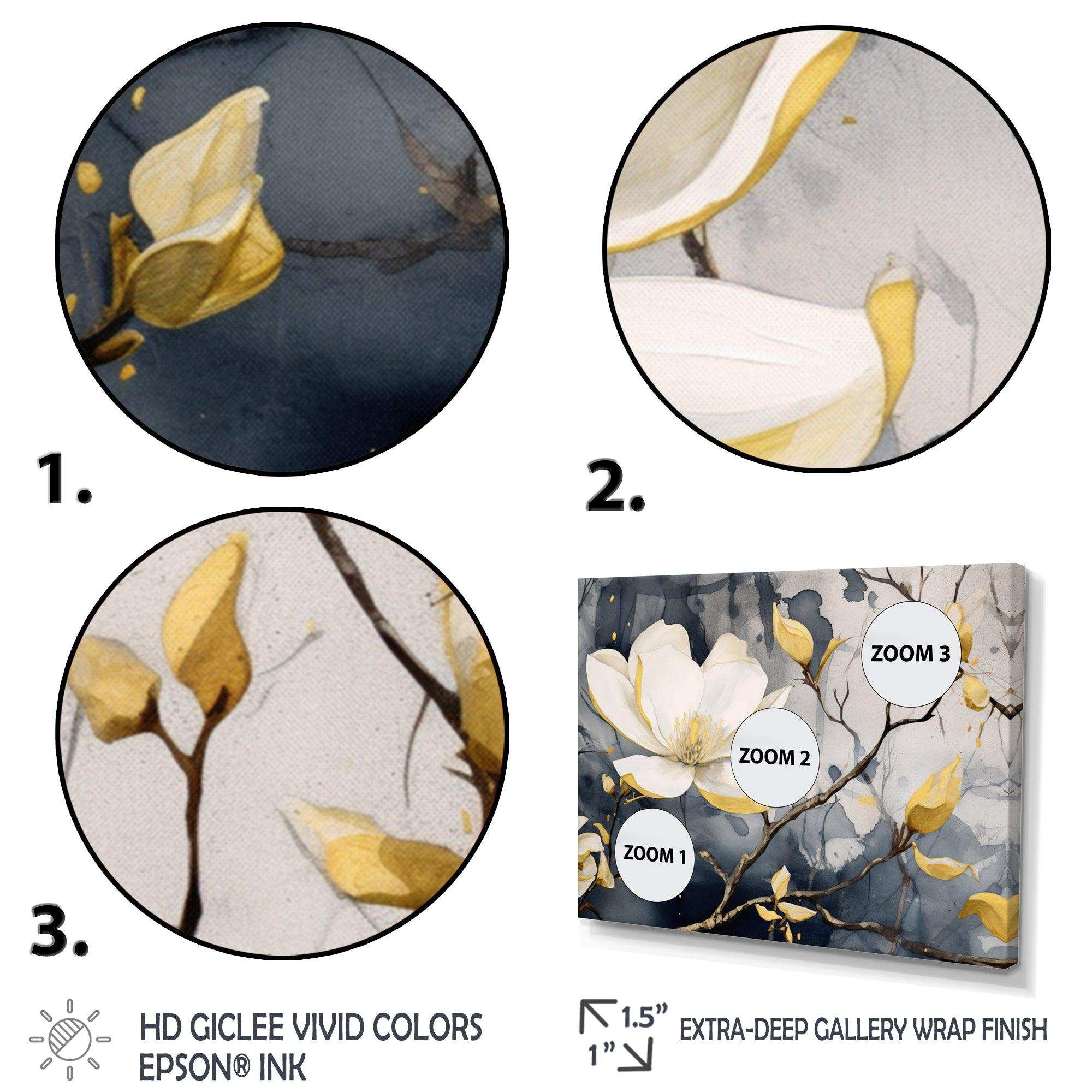Yellow Grey Magnolias Nature Elegance III - Floral Canvas Wall Art