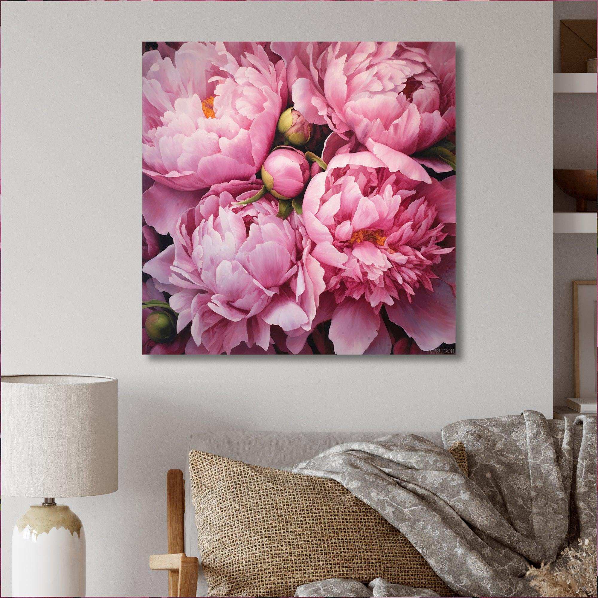 Pink Green Peony Captivating II - Floral Canvas Wall Art