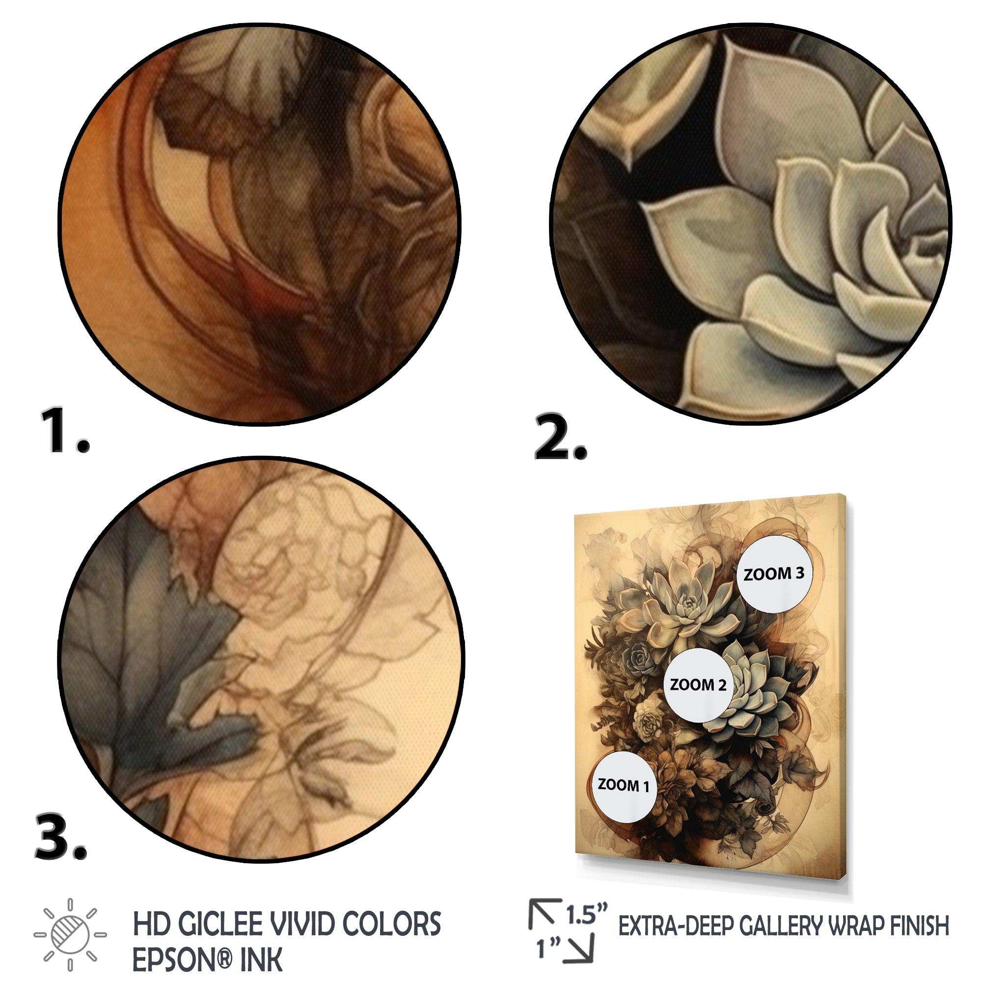 Grey Brown Succulent Resilience - Floral Canvas Wall Art