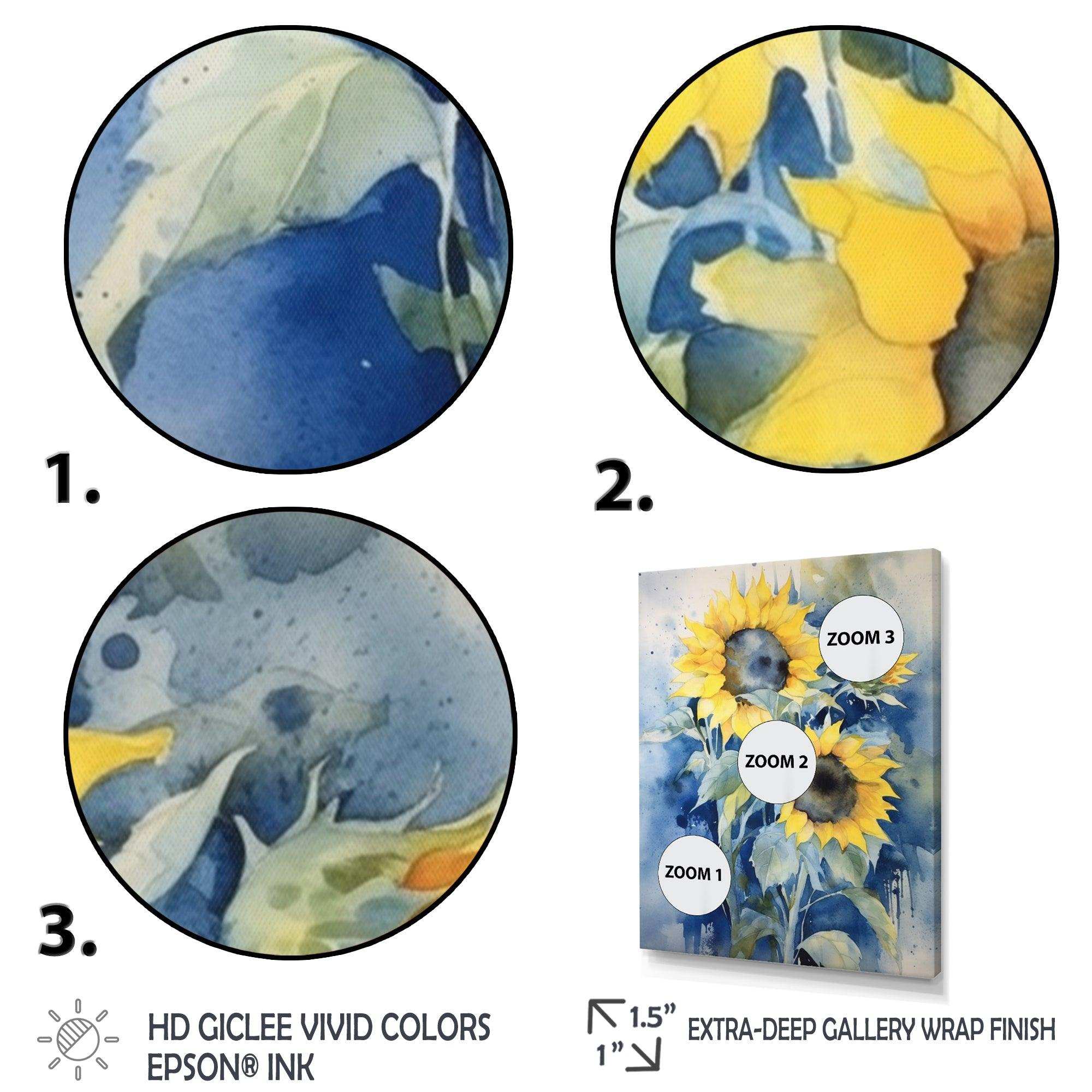 Yellow Blue Sunflower Golden - Floral Canvas Wall Art