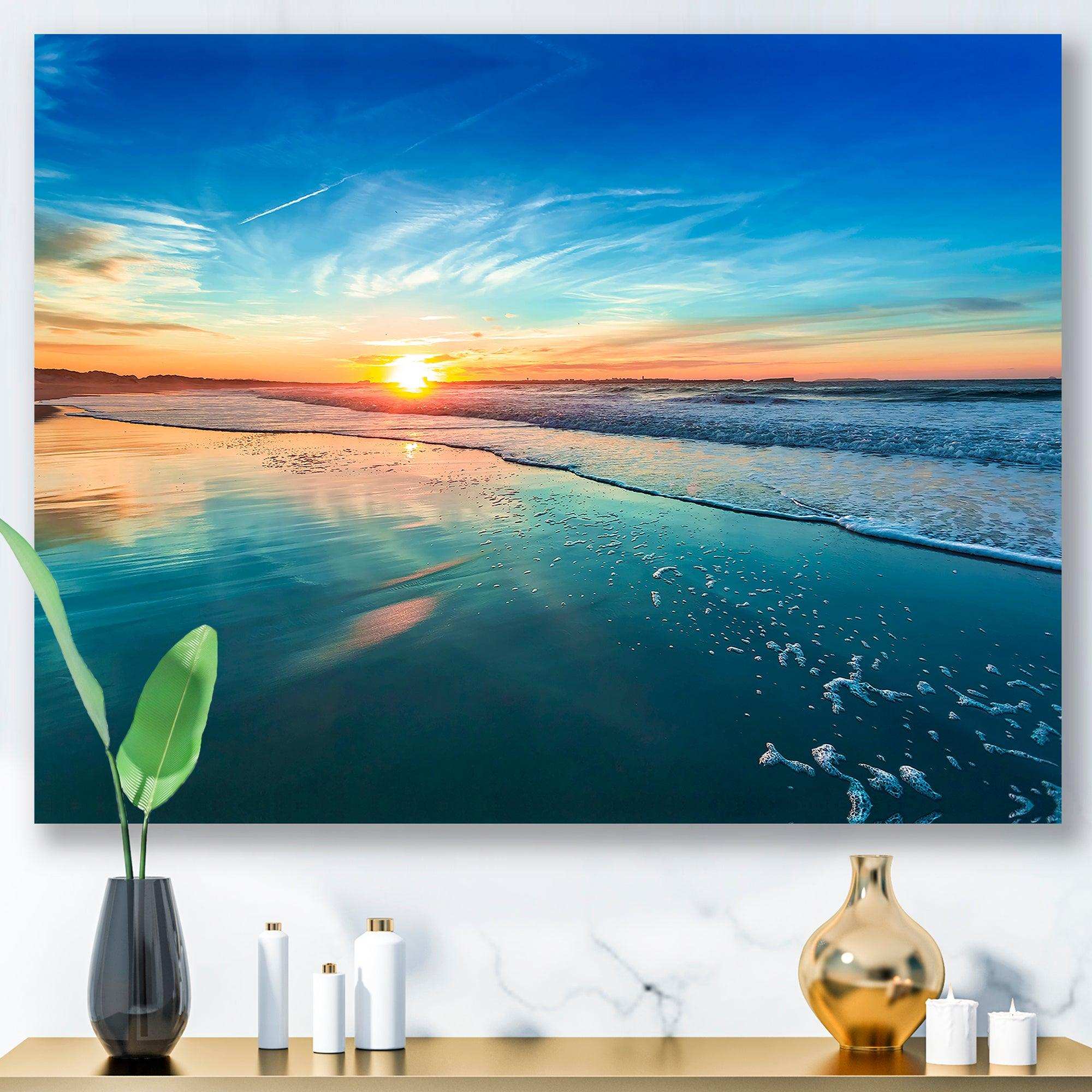 Blue Seashore with Distant Sunset