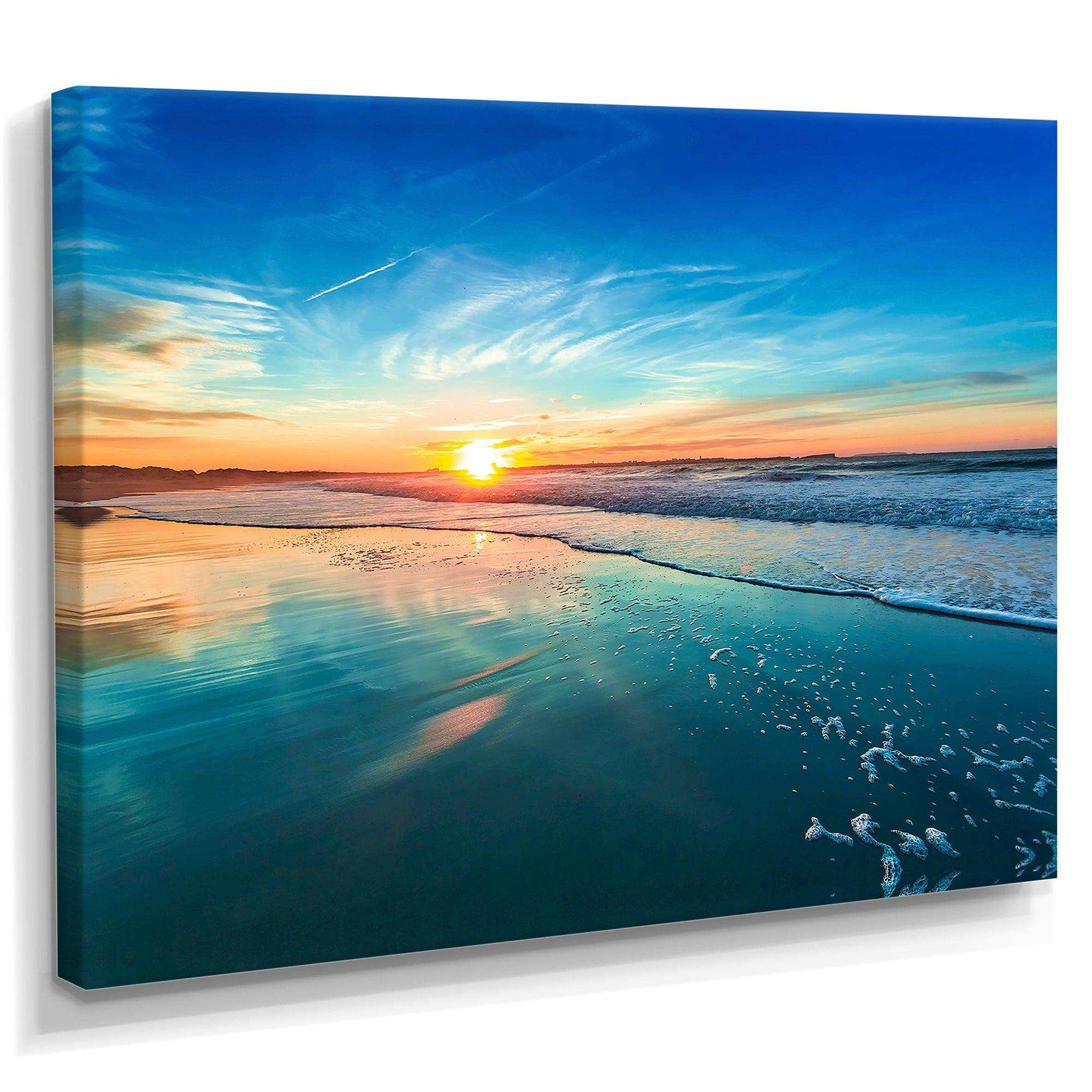 Blue Seashore with Distant Sunset