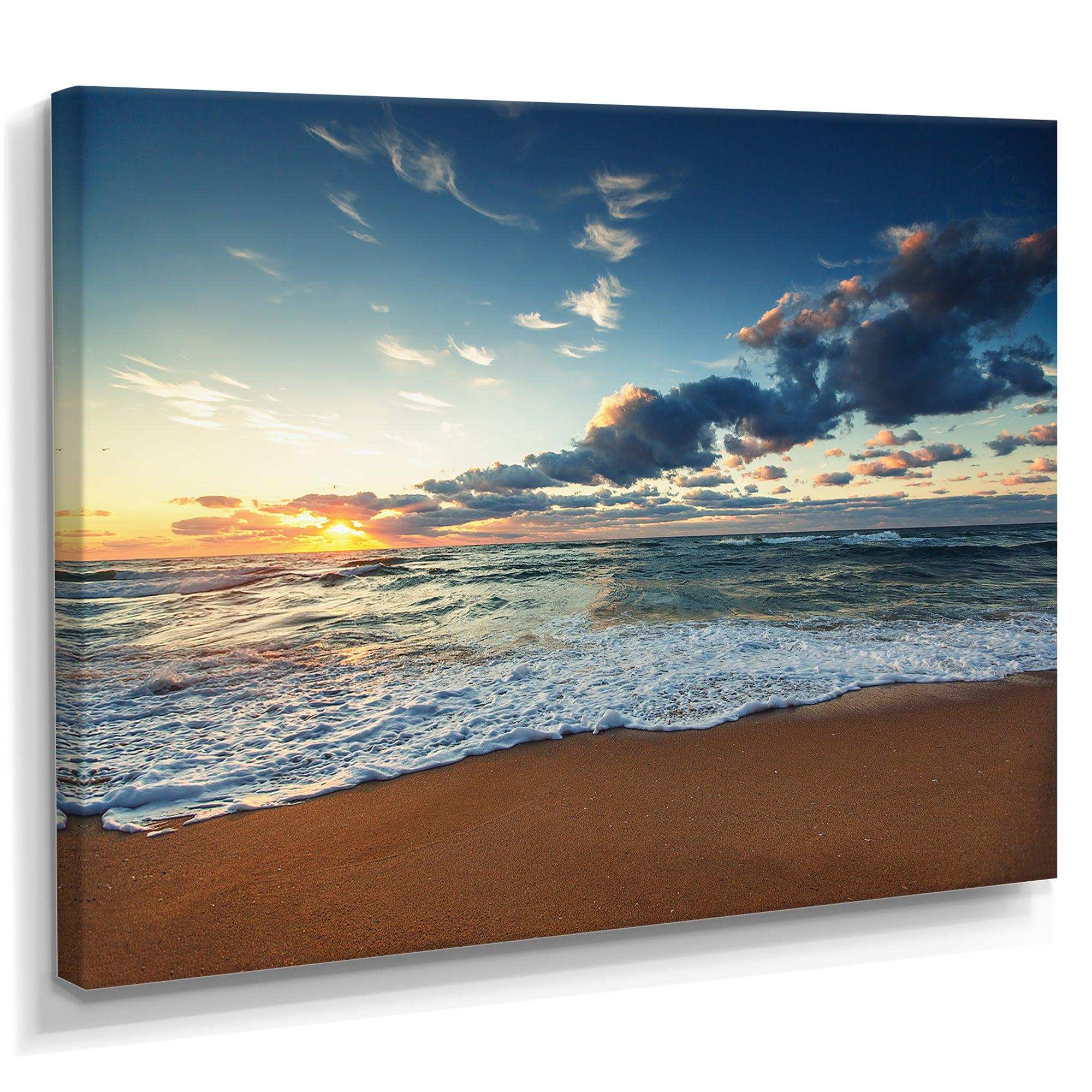 Sunrise and Glowing Waves in Ocean