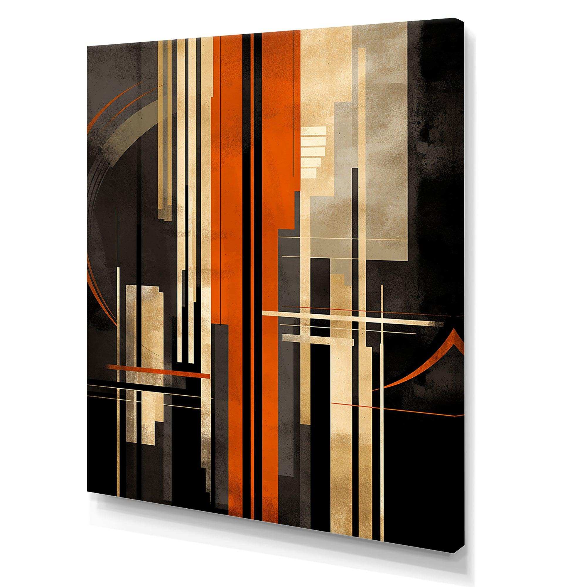 Orange And Grey Vectors I - Abstract Canvas Wall Art
