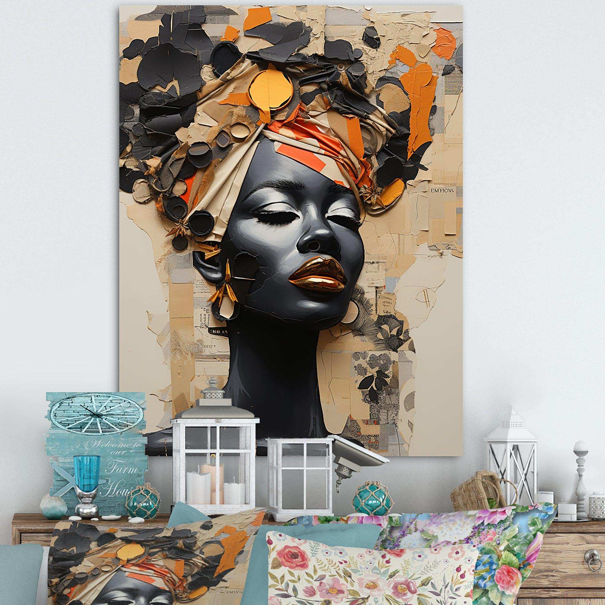 Minimalism African Fashion Woman Portrait - Landscapes Canvas Wall Art