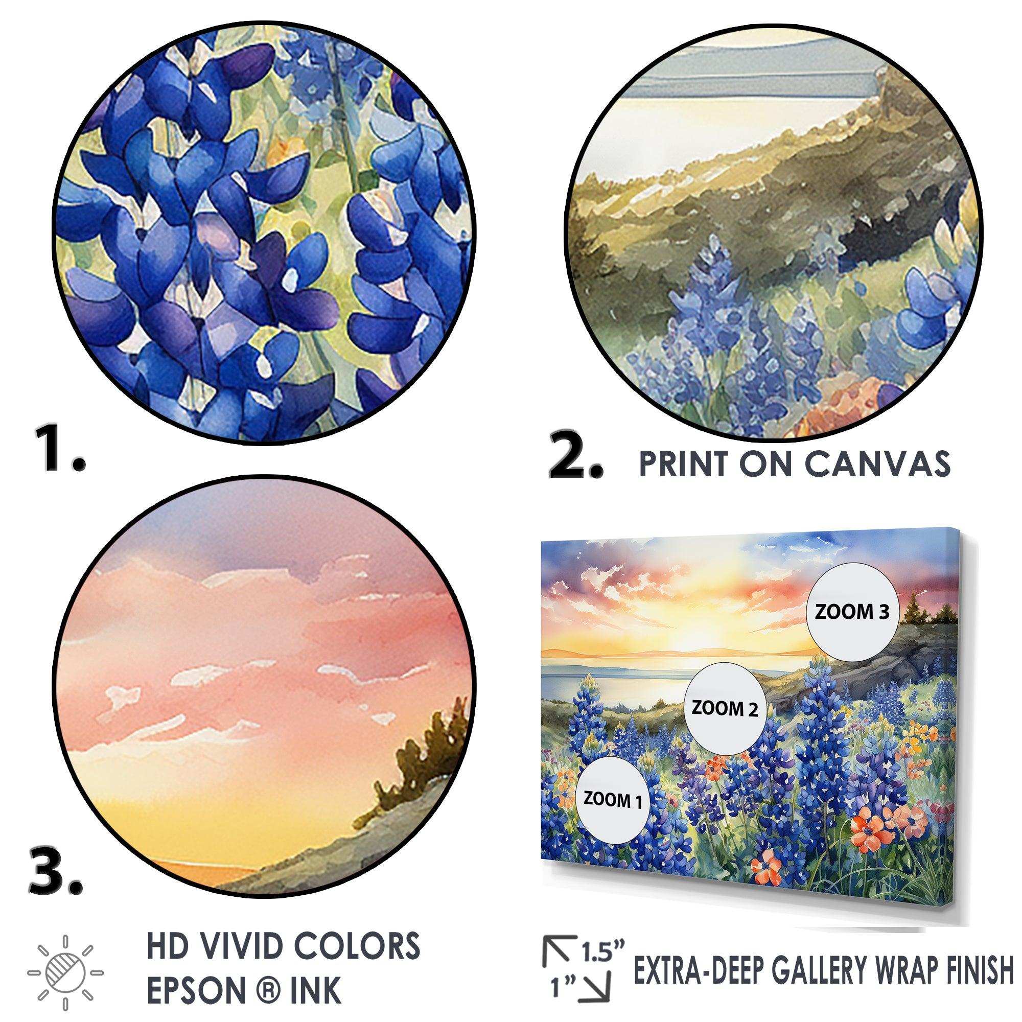 Blue Bonnets Sunset I - Floral Canvas Wall Art