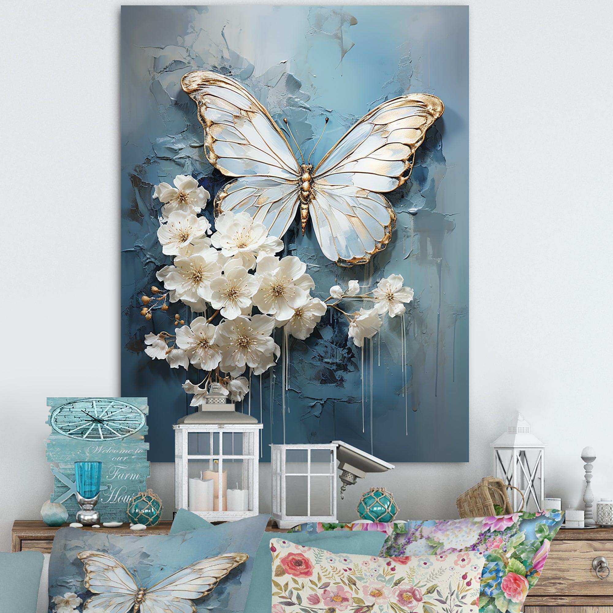 Butterfly Ethereal Blues Form Abstract Elegance I - Animals Canvas Wall Art