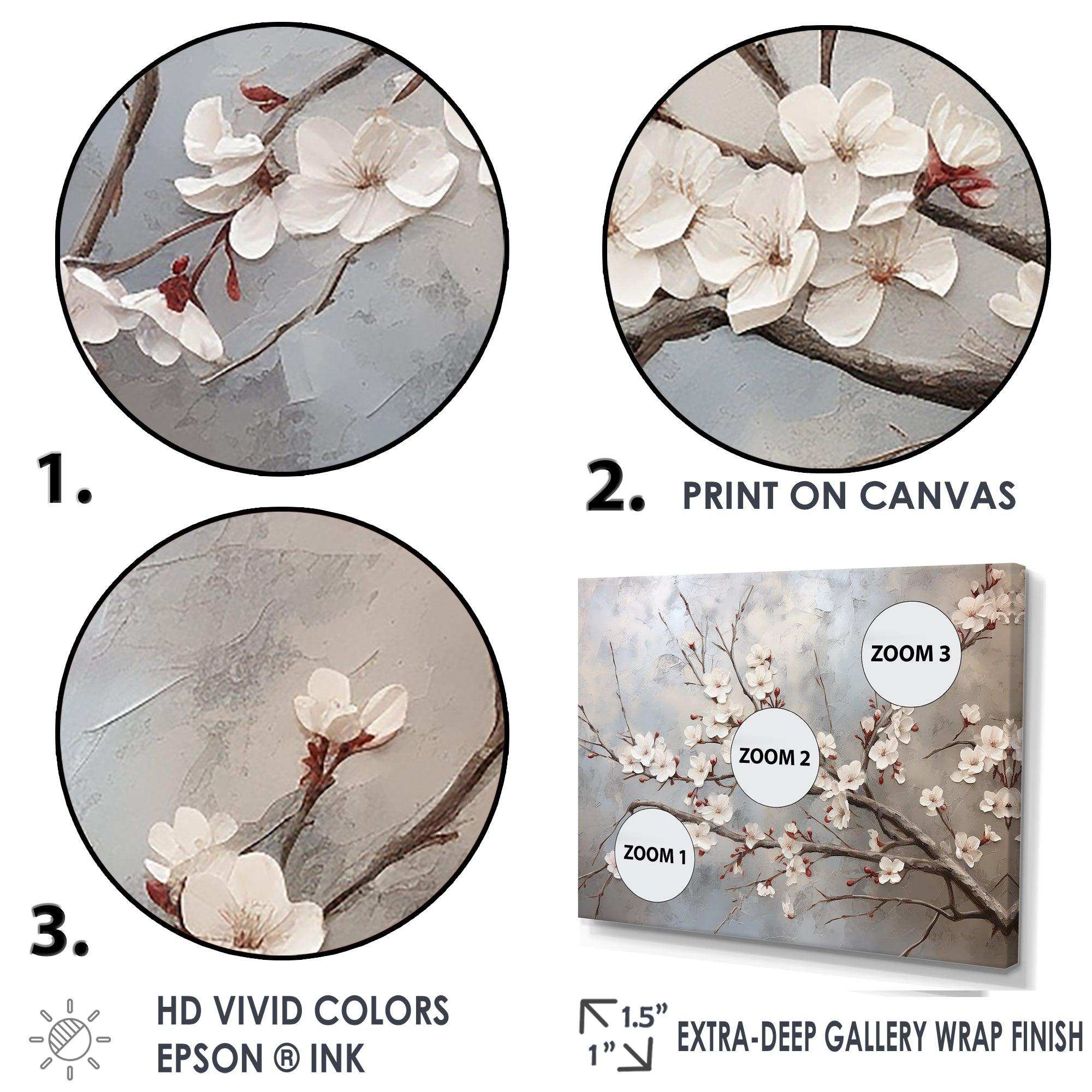 Minimalism Grey And Beige Cherry Blossom I - Floral Canvas Wall Art