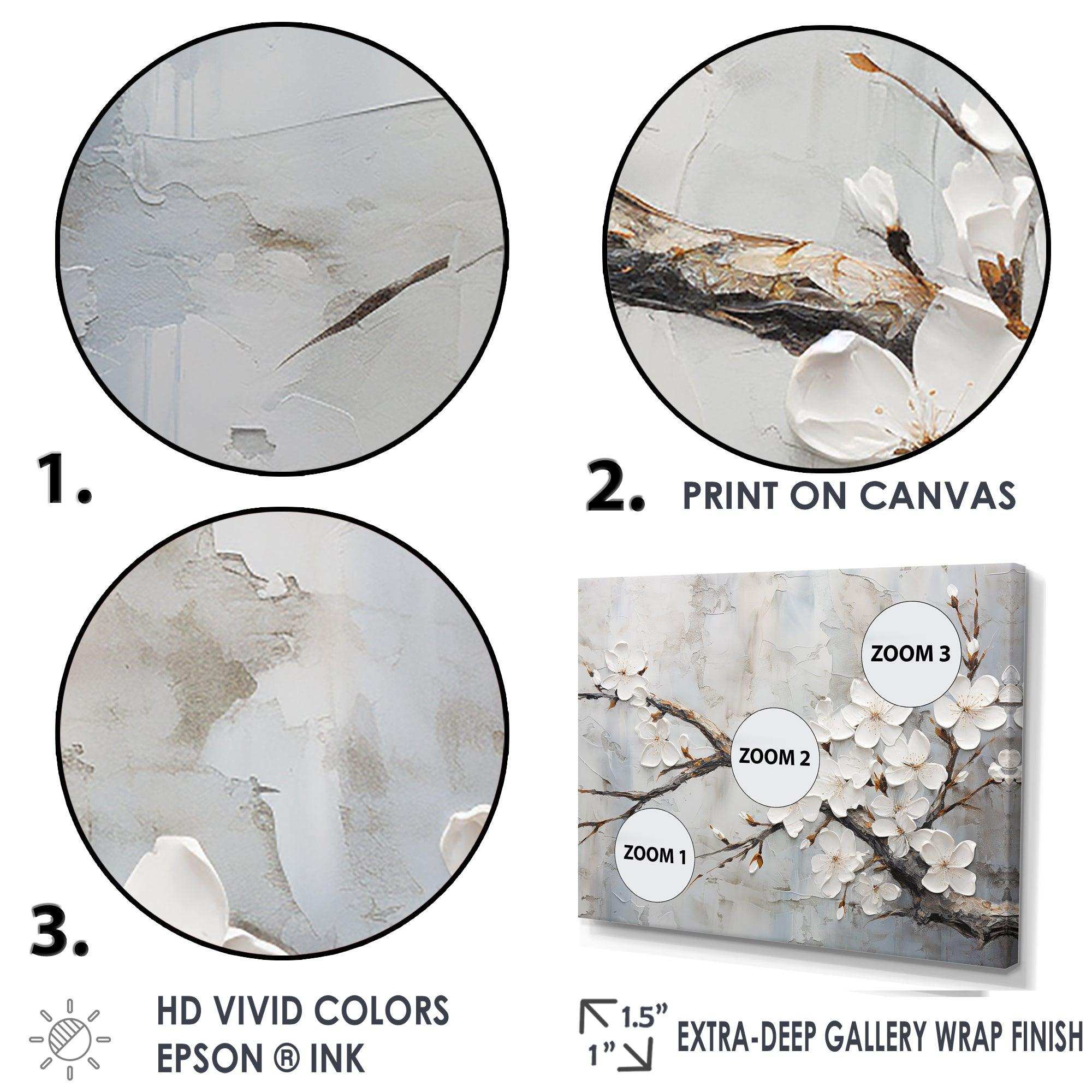 Minimalism White And Grey Cherry Blossom - Floral Canvas Wall Art