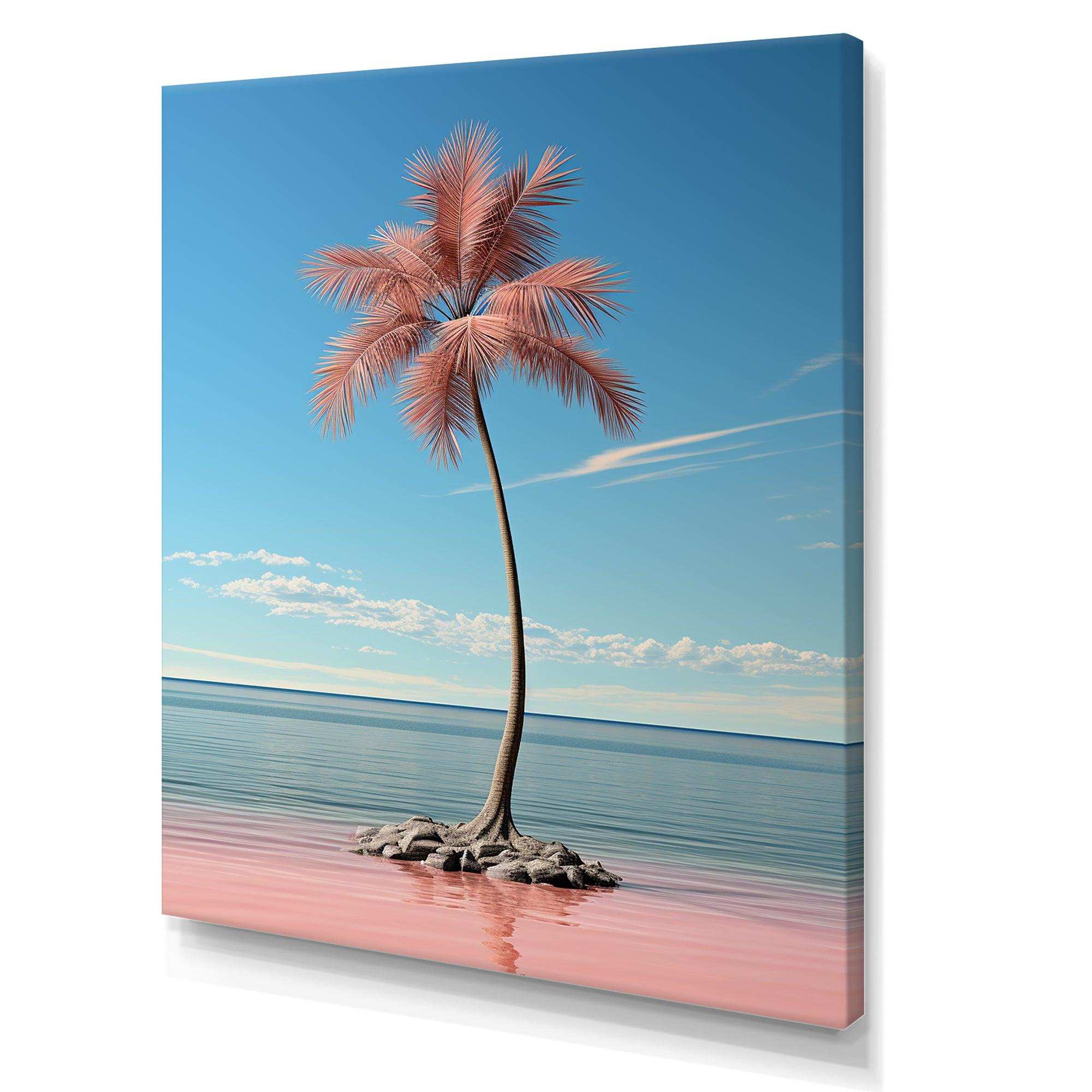 Sea Breeze Blue And Pink Plam Tree I - Coastal Canvas Wall Art