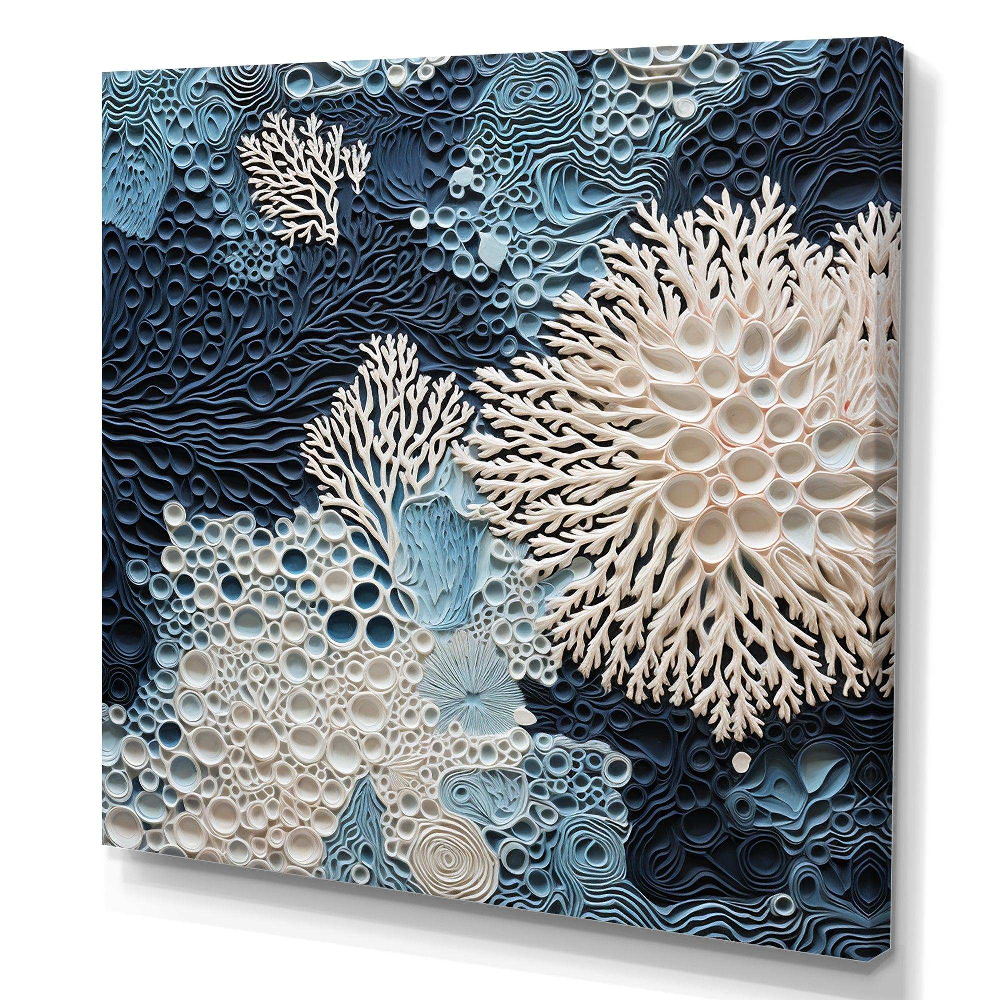 Under Water Blue And White Corals Collage - Coastal Canvas Wall Art