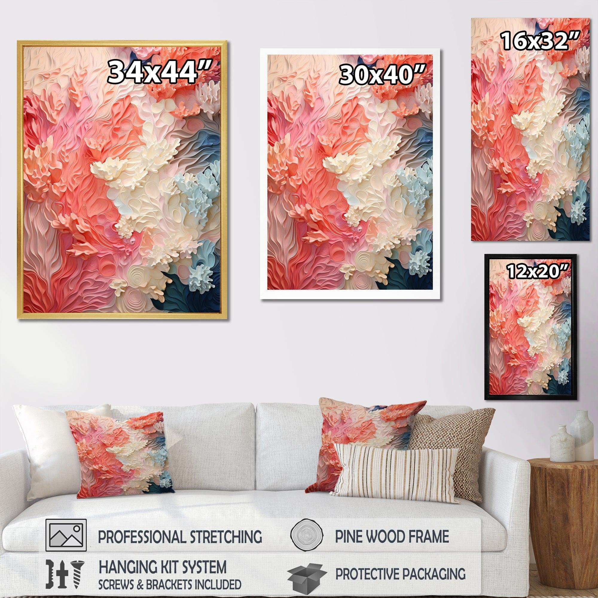 Pink And White Coastal Coral Collage - Animals Canvas Wall Art