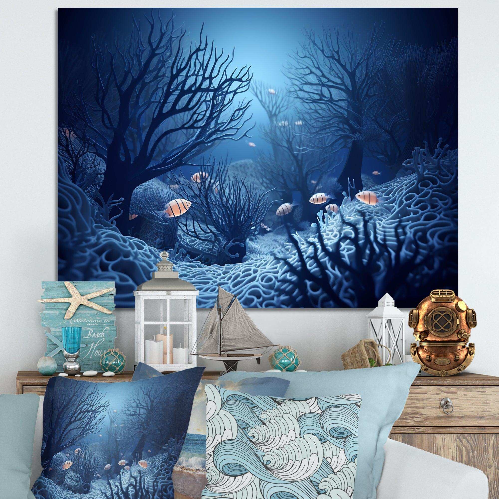 Blue And Black Underwater World - Animals Canvas Wall Art