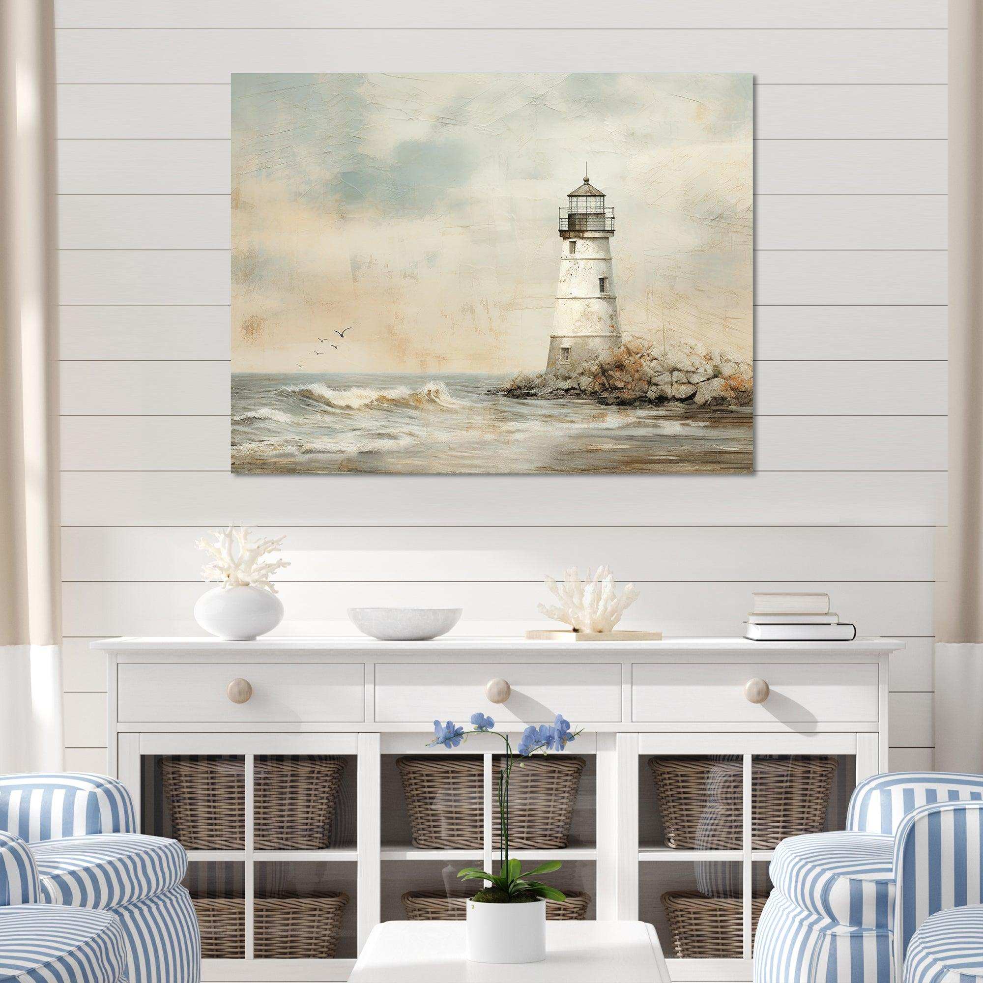 Minimal Grey Light House - Coastal Canvas Wall Art