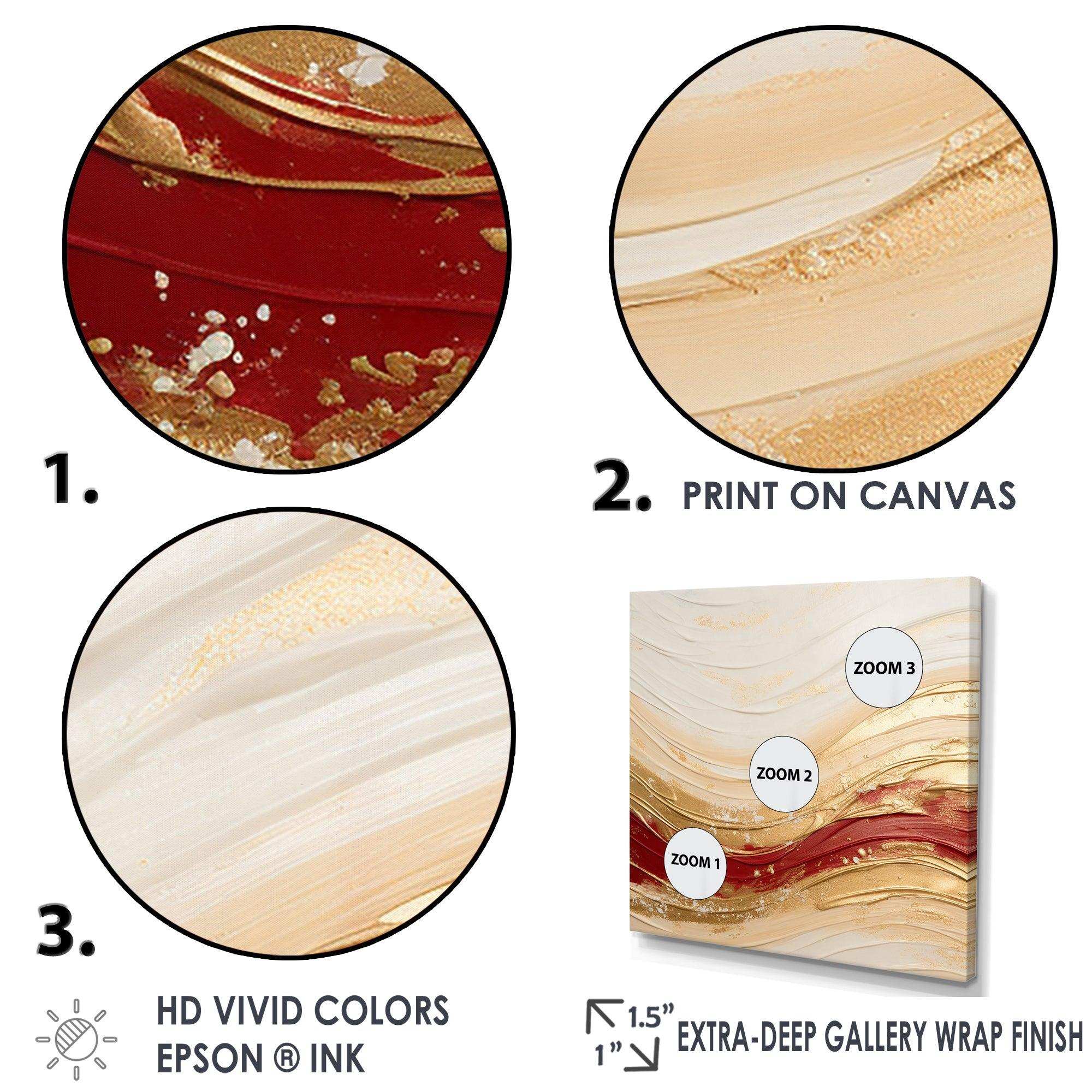 Gold And Red Soft Wave Fusion - Abstract Canvas Wall Art