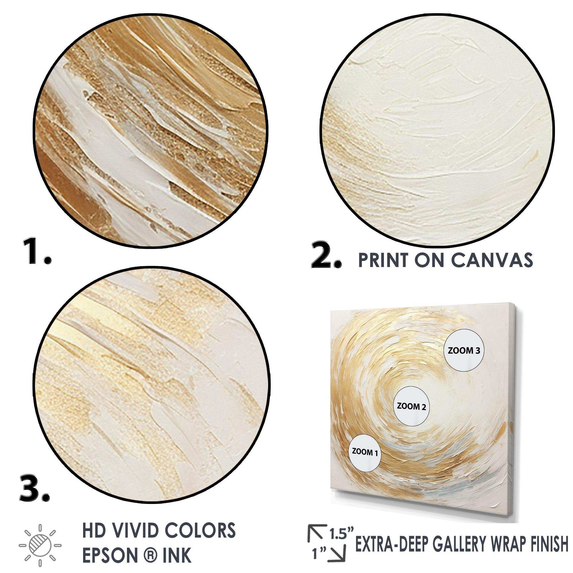 Gold And White Soft Wave Vortex - Abstract Canvas Wall Art